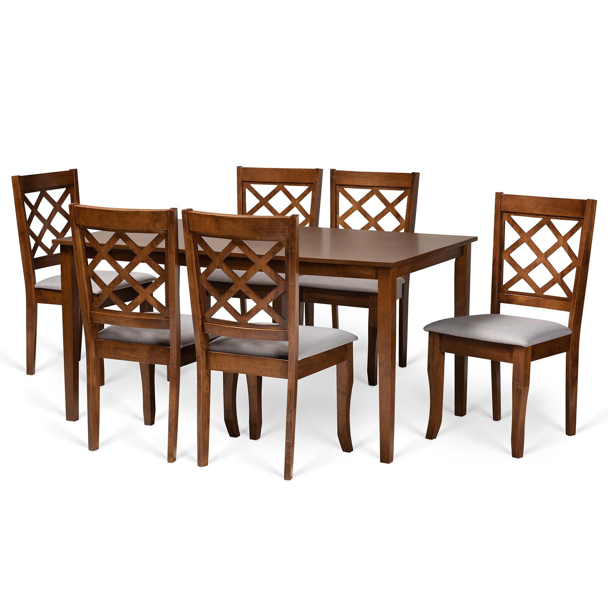 Verner Modern and Contemporary Fabric Upholstered and Finished Wood 7-Piece Dining Set