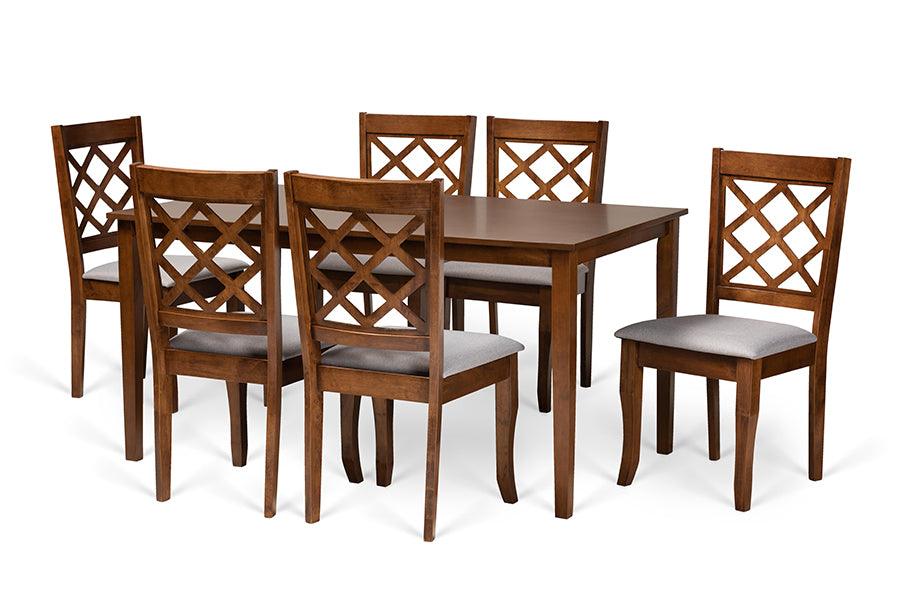 Verner Modern and Contemporary Fabric Upholstered and Finished Wood 7-Piece Dining Set