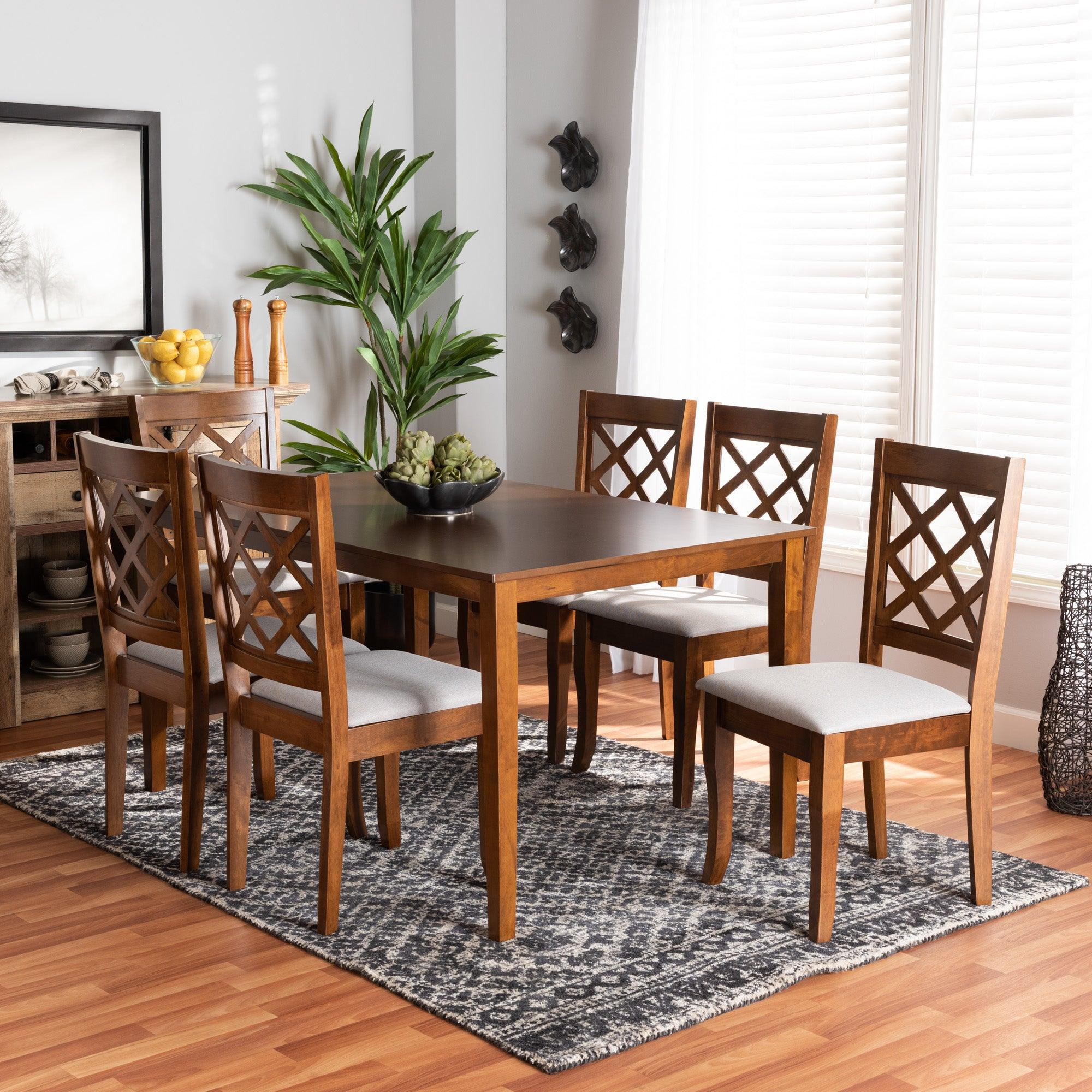 Verner Modern and Contemporary Fabric Upholstered and Finished Wood 7-Piece Dining Set