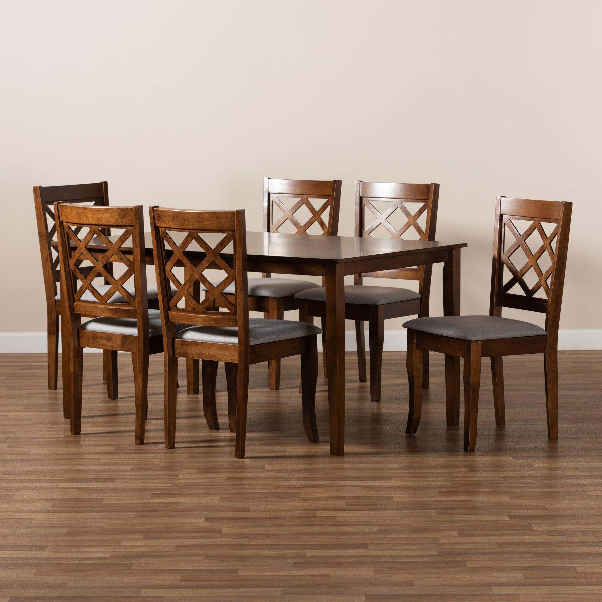 Verner Modern and Contemporary Fabric Upholstered and Finished Wood 7-Piece Dining Set