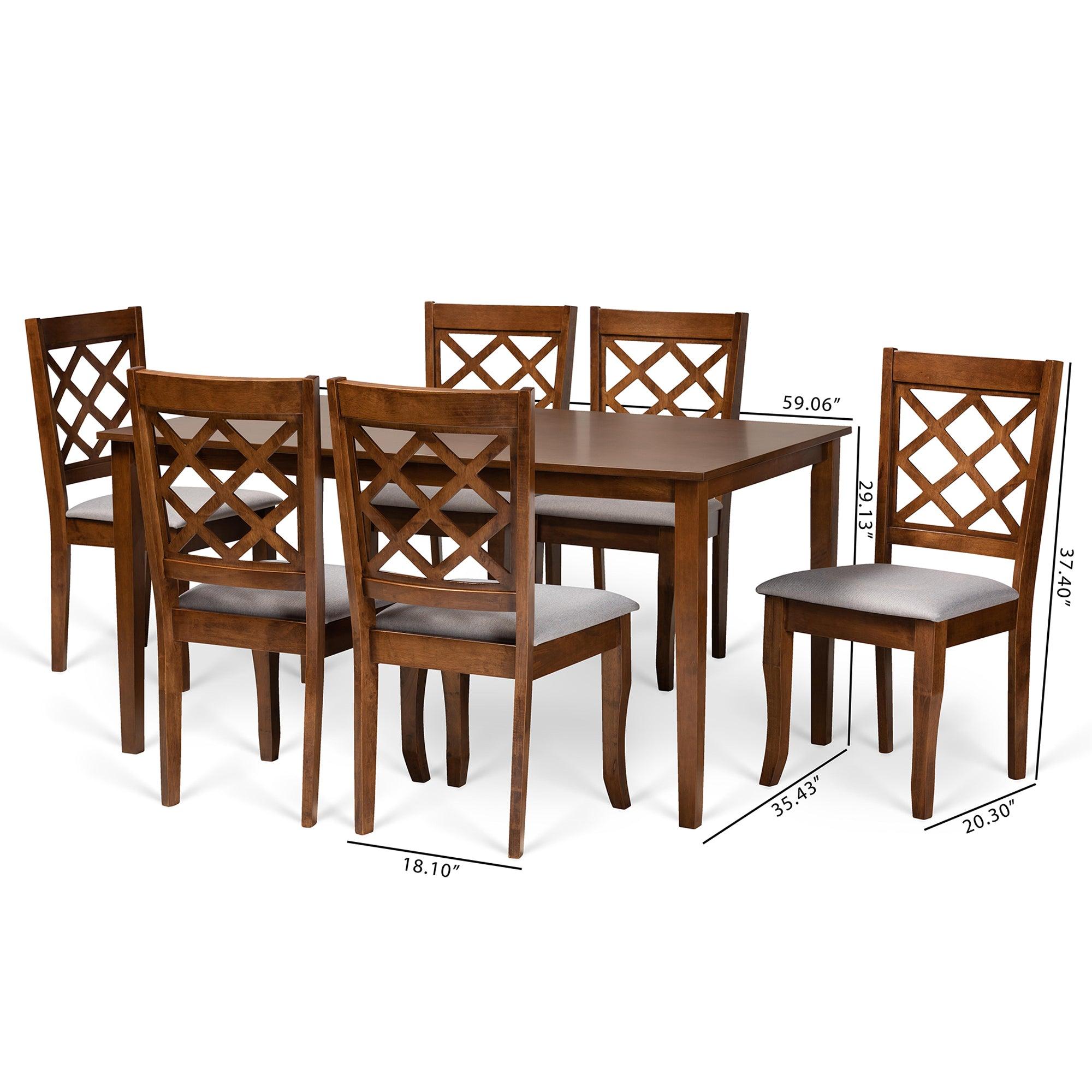 Verner Modern and Contemporary Fabric Upholstered and Finished Wood 7-Piece Dining Set