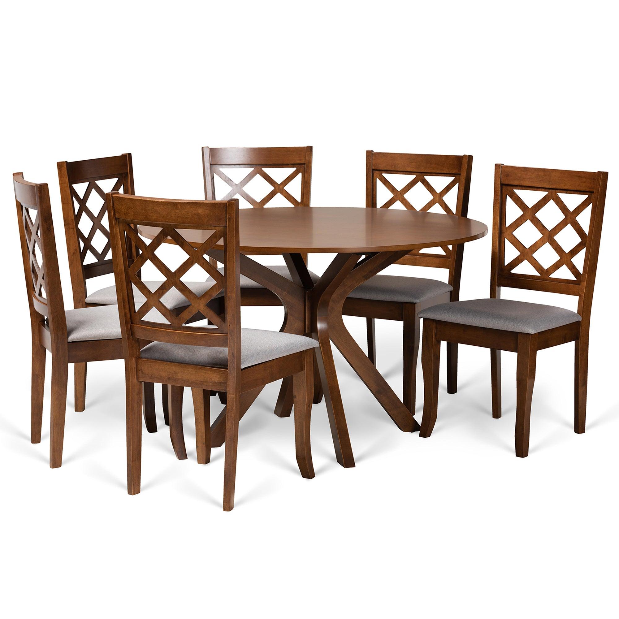 Jana Modern and Contemporary Fabric Upholstered and Finished Wood 7-Piece Dining Set