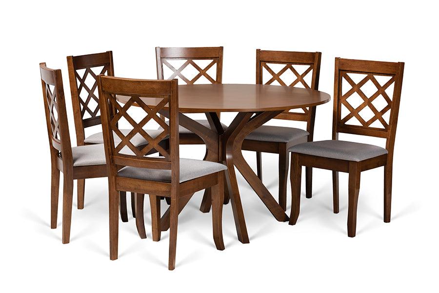 Jana Modern and Contemporary Fabric Upholstered and Finished Wood 7-Piece Dining Set