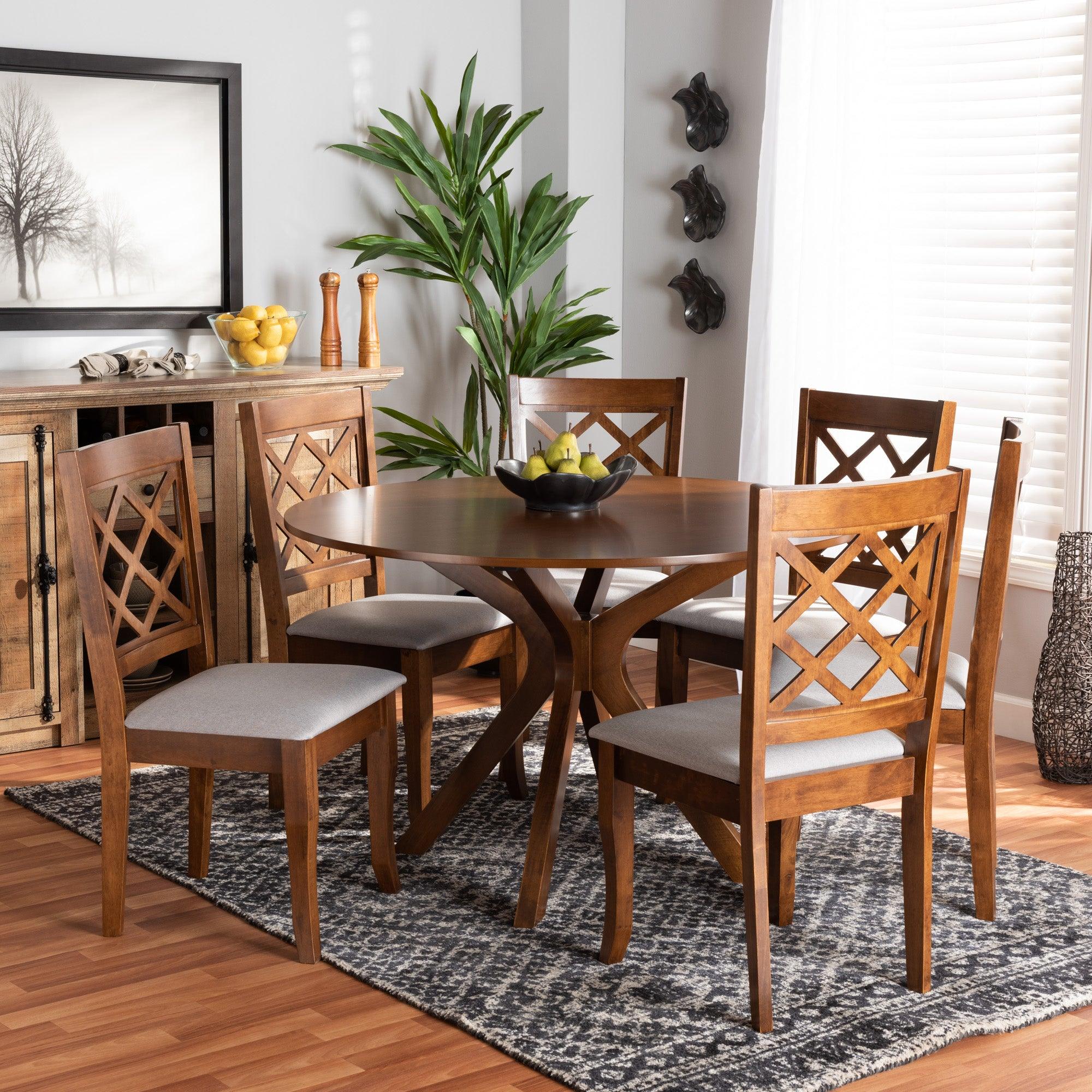 Jana Modern and Contemporary Fabric Upholstered and Finished Wood 7-Piece Dining Set