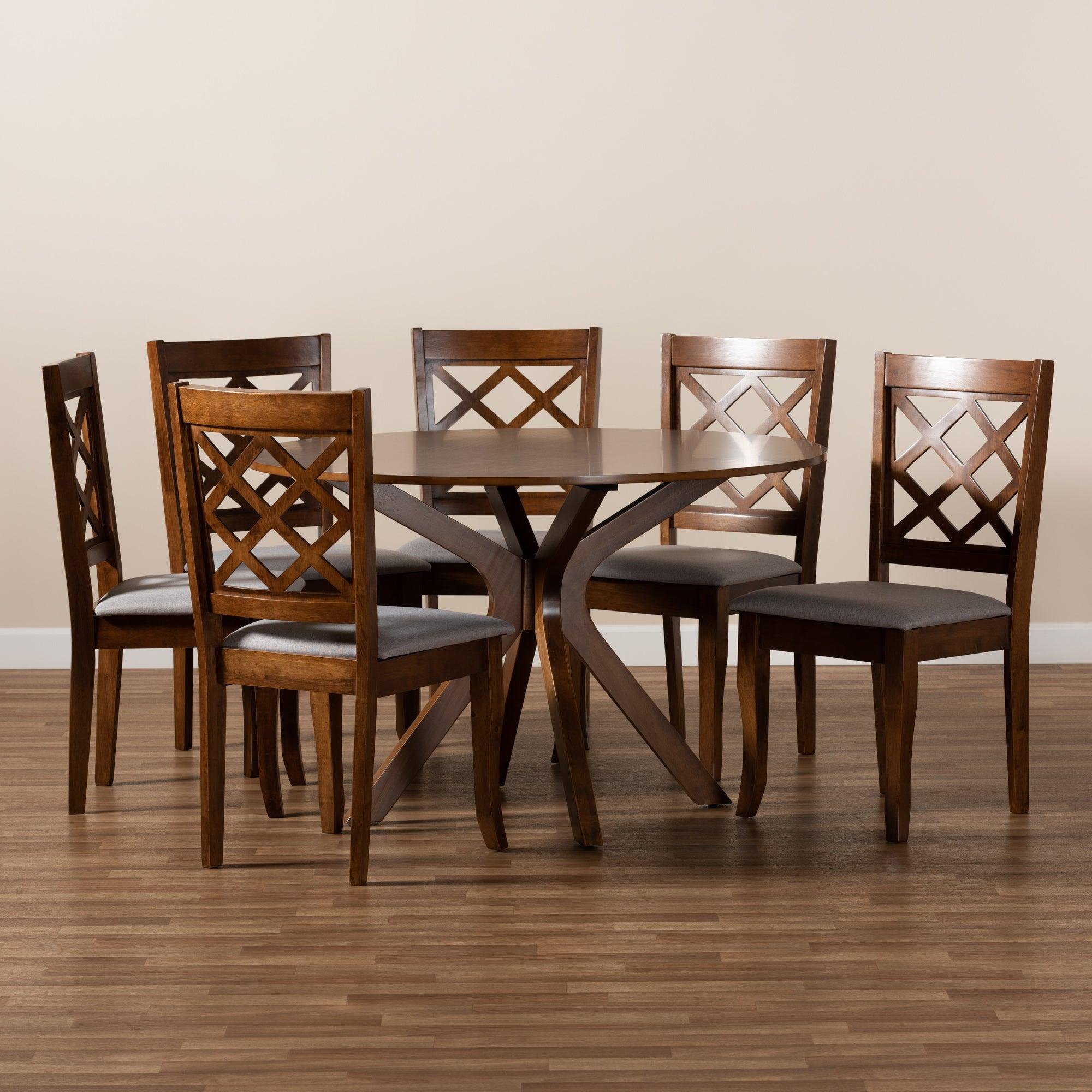 Jana Modern and Contemporary Fabric Upholstered and Finished Wood 7-Piece Dining Set