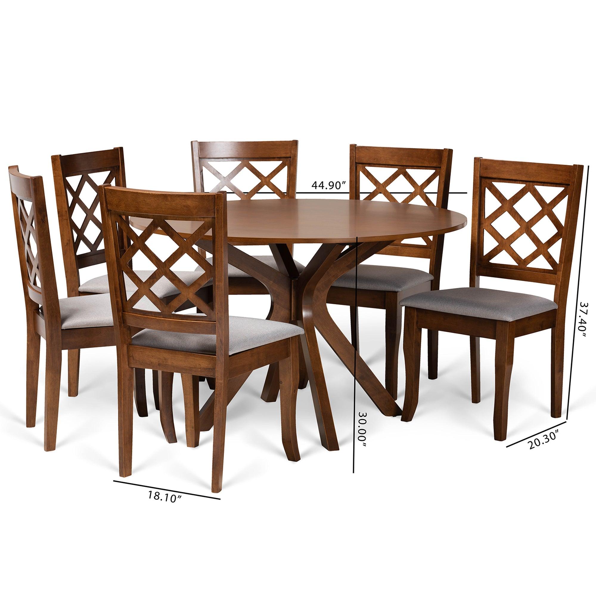 Jana Modern and Contemporary Fabric Upholstered and Finished Wood 7-Piece Dining Set