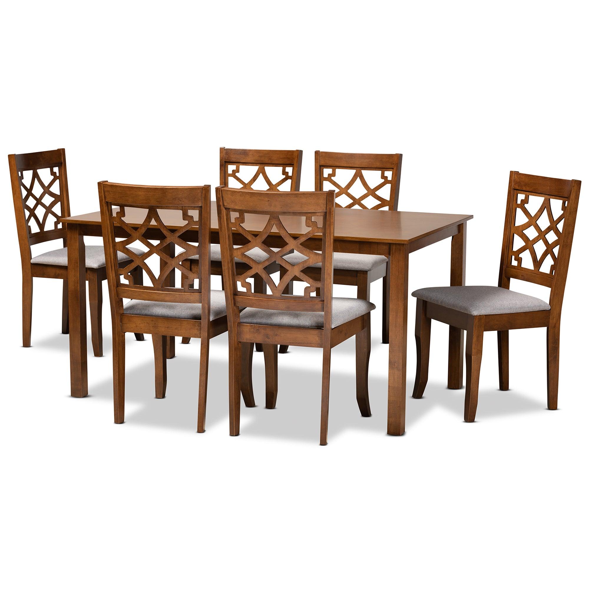 Mael Modern and Contemporary Fabric Upholstered and Finished Wood 7-Piece Dining Set