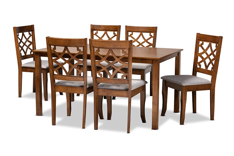 Mael Modern and Contemporary Fabric Upholstered and Finished Wood 7-Piece Dining Set