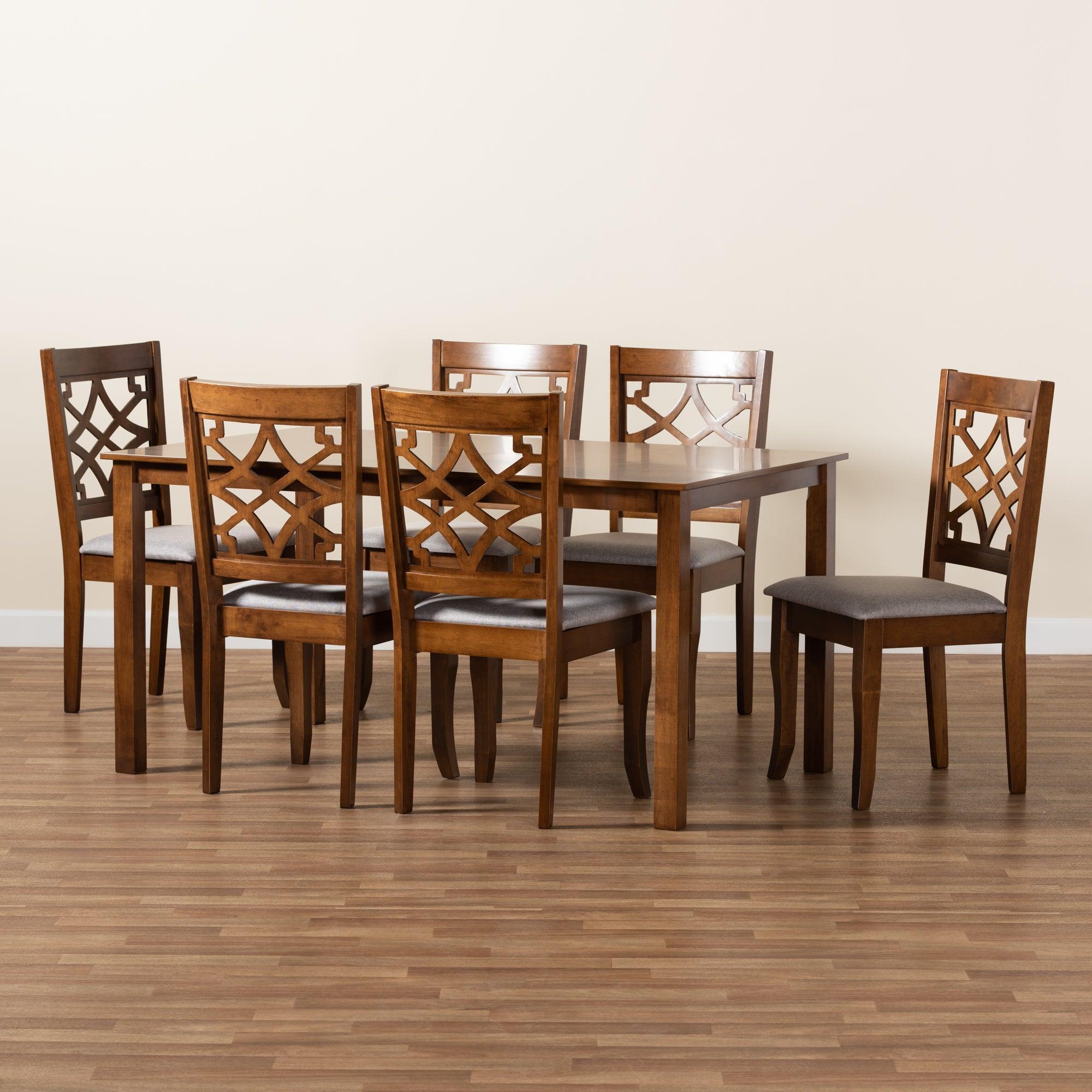 Mael Modern and Contemporary Fabric Upholstered and Finished Wood 7-Piece Dining Set