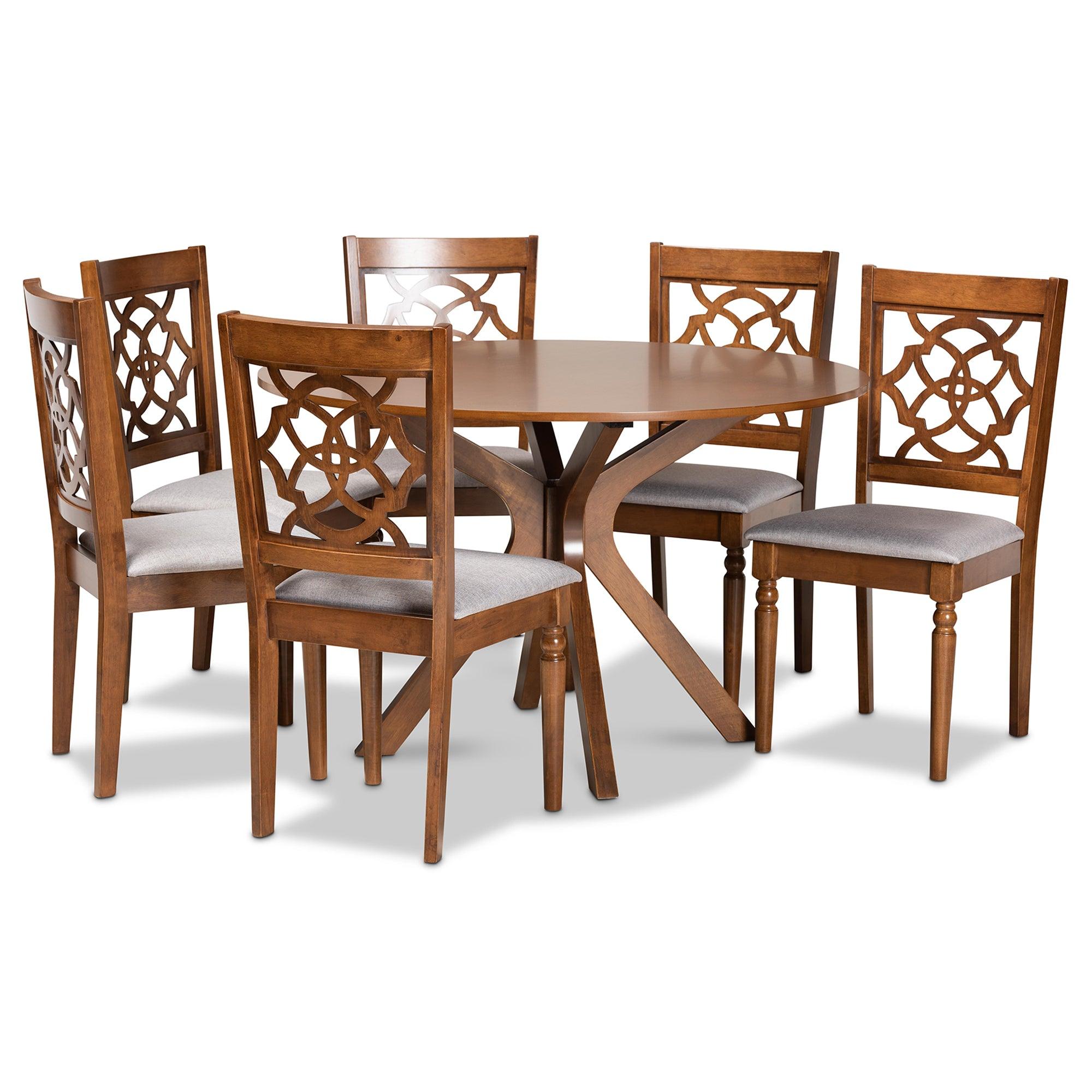 Sadie Modern and Contemporary Fabric Upholstered and Finished Wood 7-Piece Dining Set