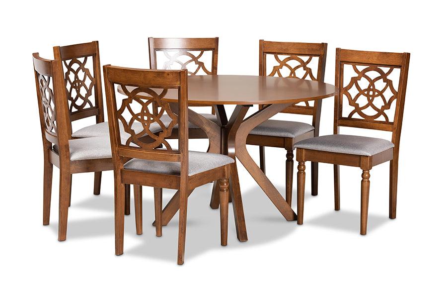 Sadie Modern and Contemporary Fabric Upholstered and Finished Wood 7-Piece Dining Set