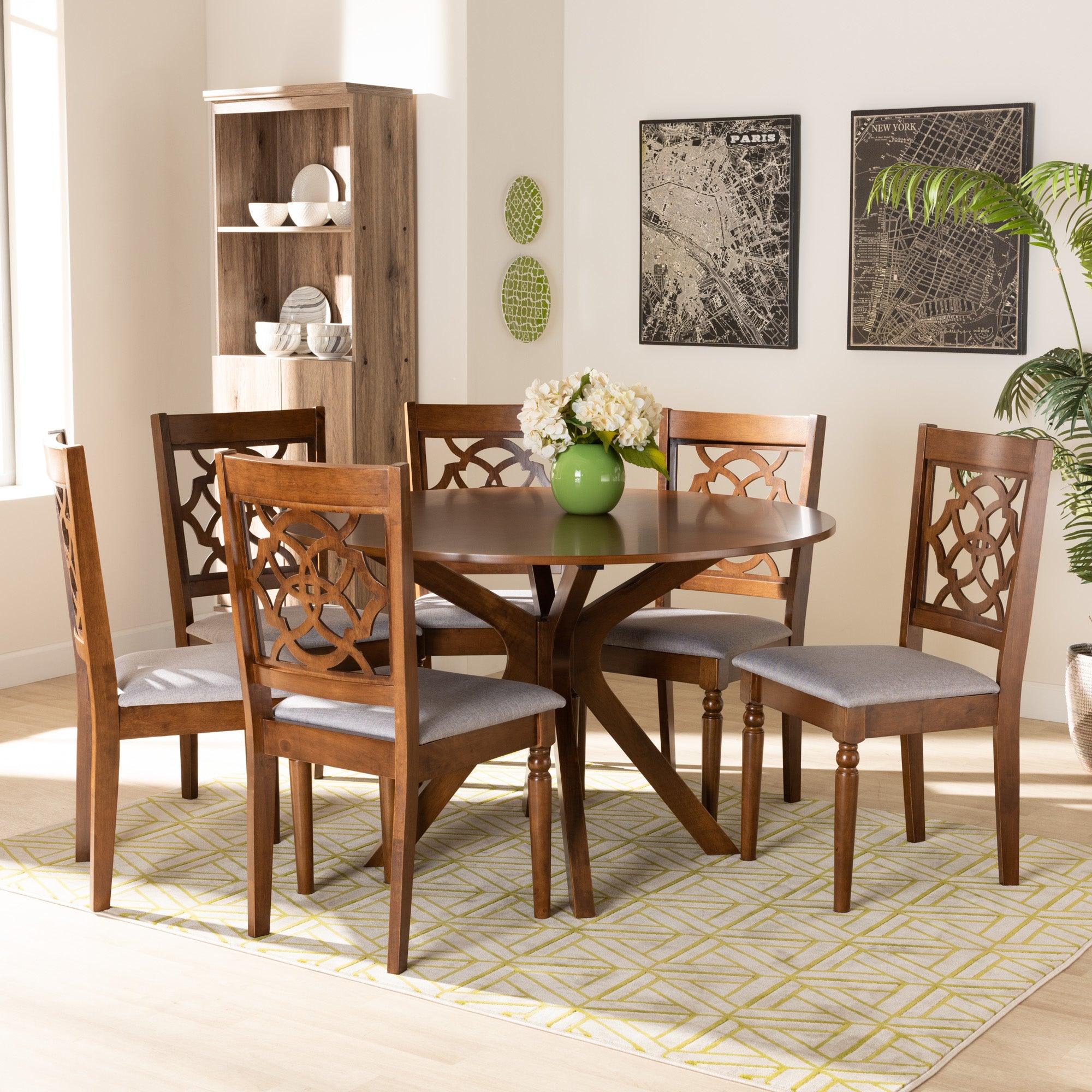 Sadie Modern and Contemporary Fabric Upholstered and Finished Wood 7-Piece Dining Set