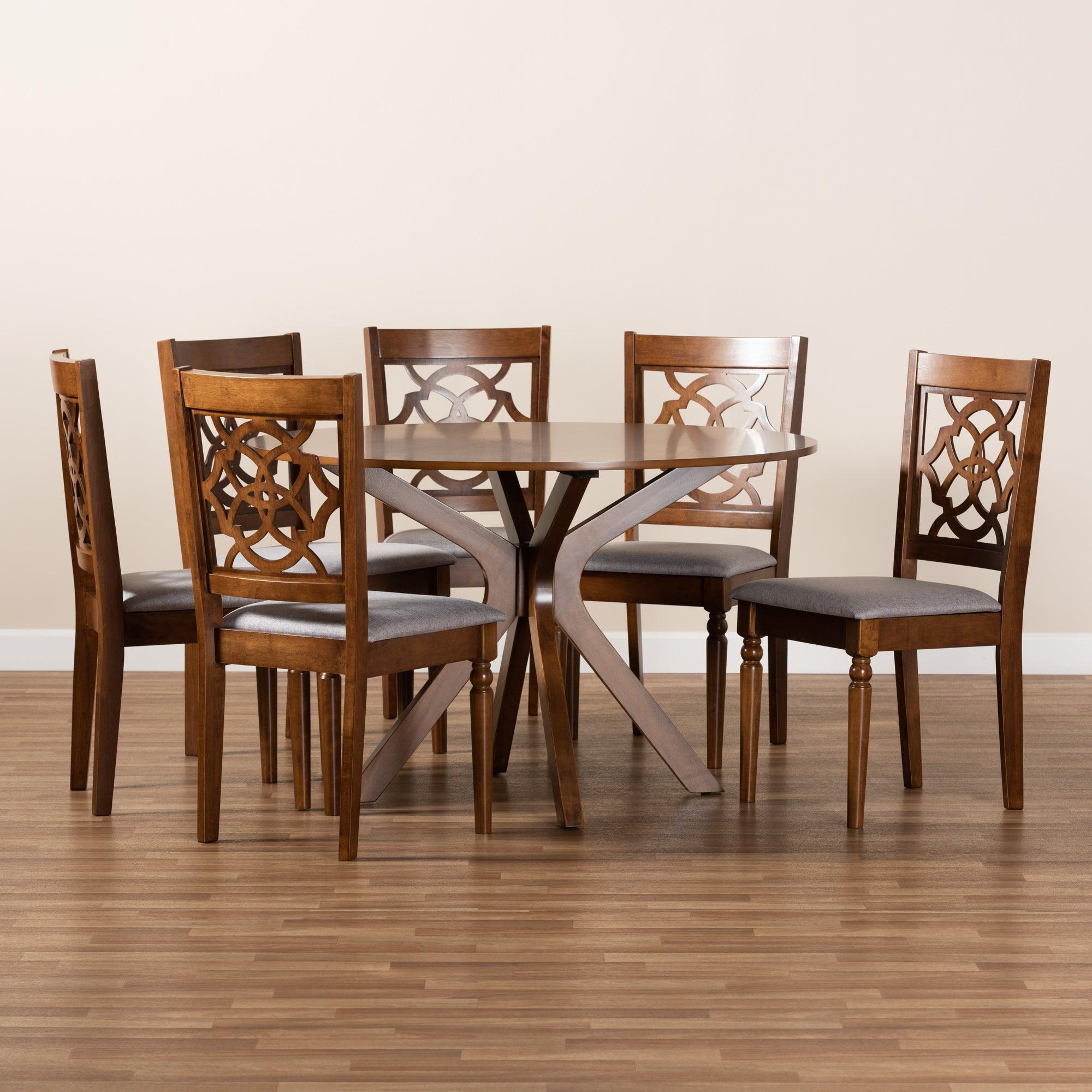 Sadie Modern and Contemporary Fabric Upholstered and Finished Wood 7-Piece Dining Set