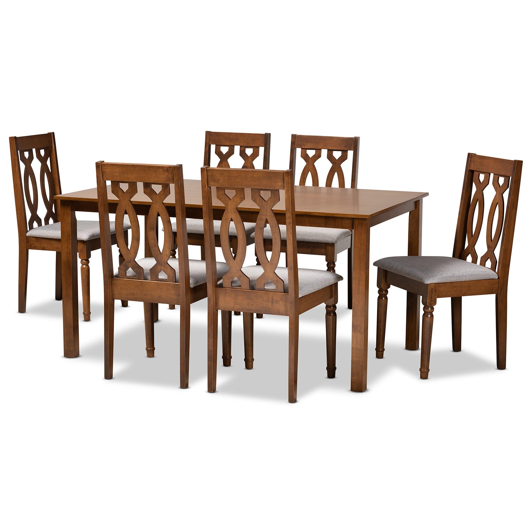 Cherese Modern and Contemporary Fabric Upholstered and Finished Wood 7-Piece Dining Set