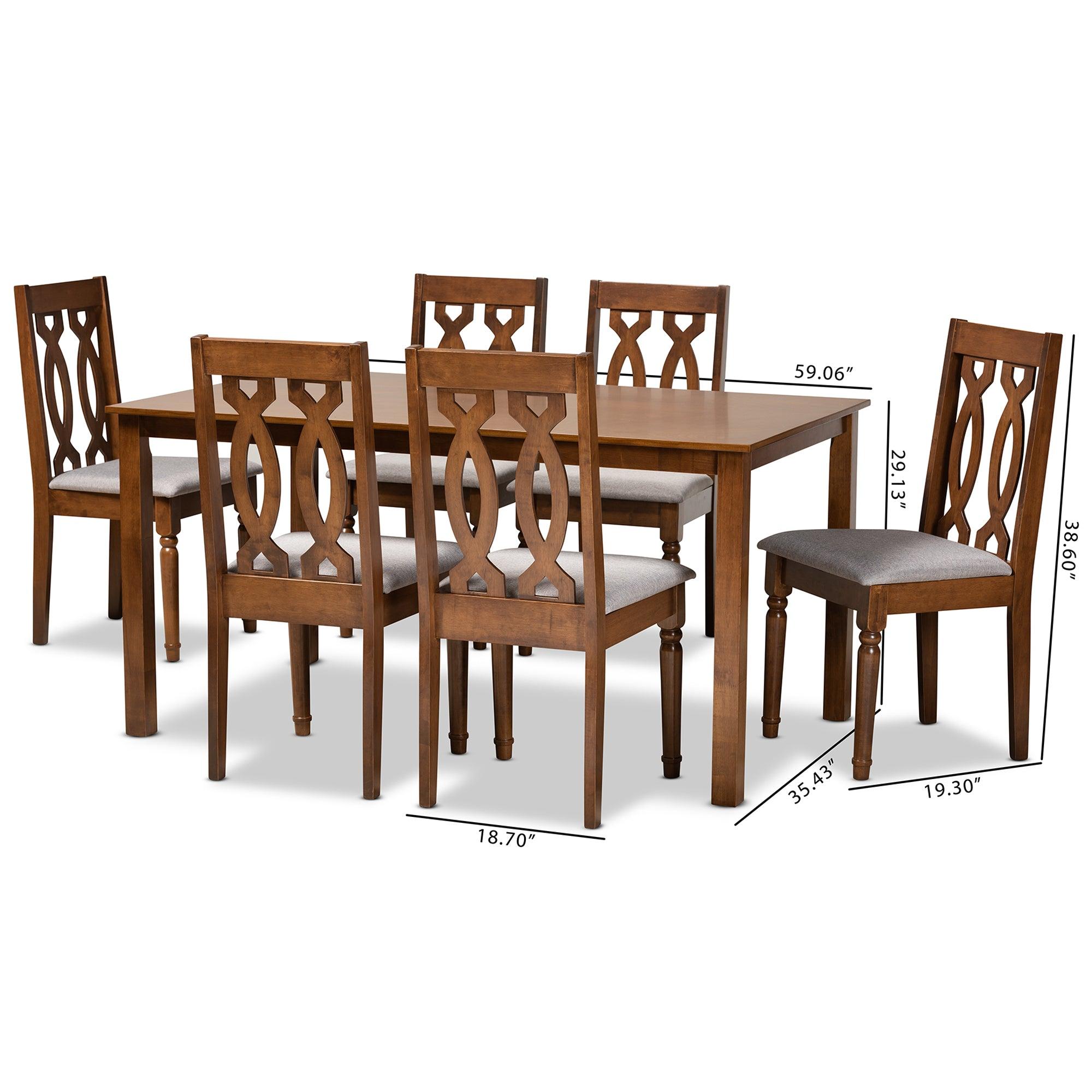 Cherese Modern and Contemporary Fabric Upholstered and Finished Wood 7-Piece Dining Set