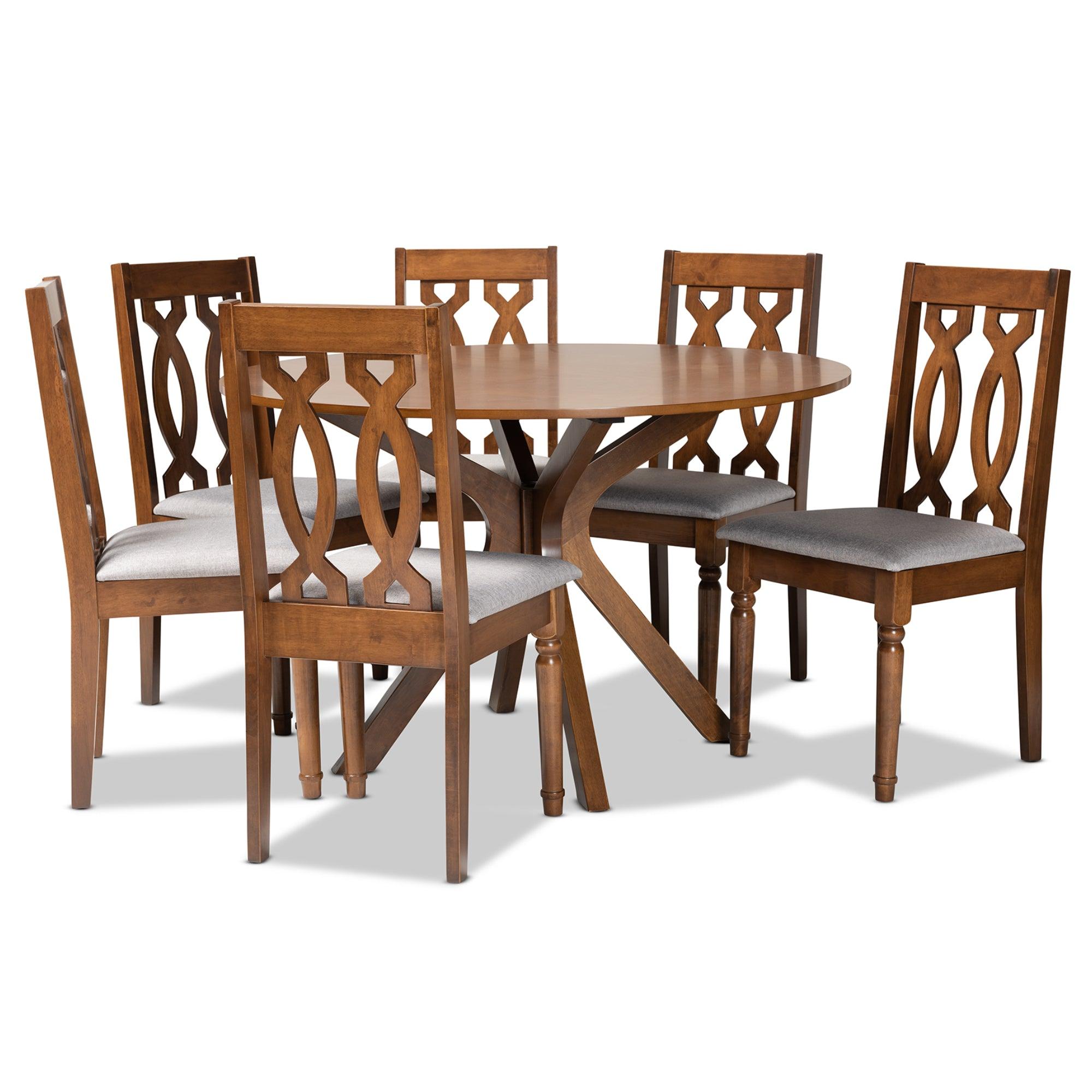 Callie Modern and Contemporary Fabric Upholstered and Finished Wood 7-Piece Dining Set