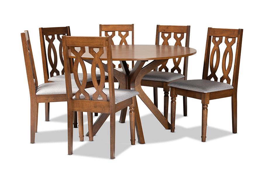 Callie Modern and Contemporary Fabric Upholstered and Finished Wood 7-Piece Dining Set