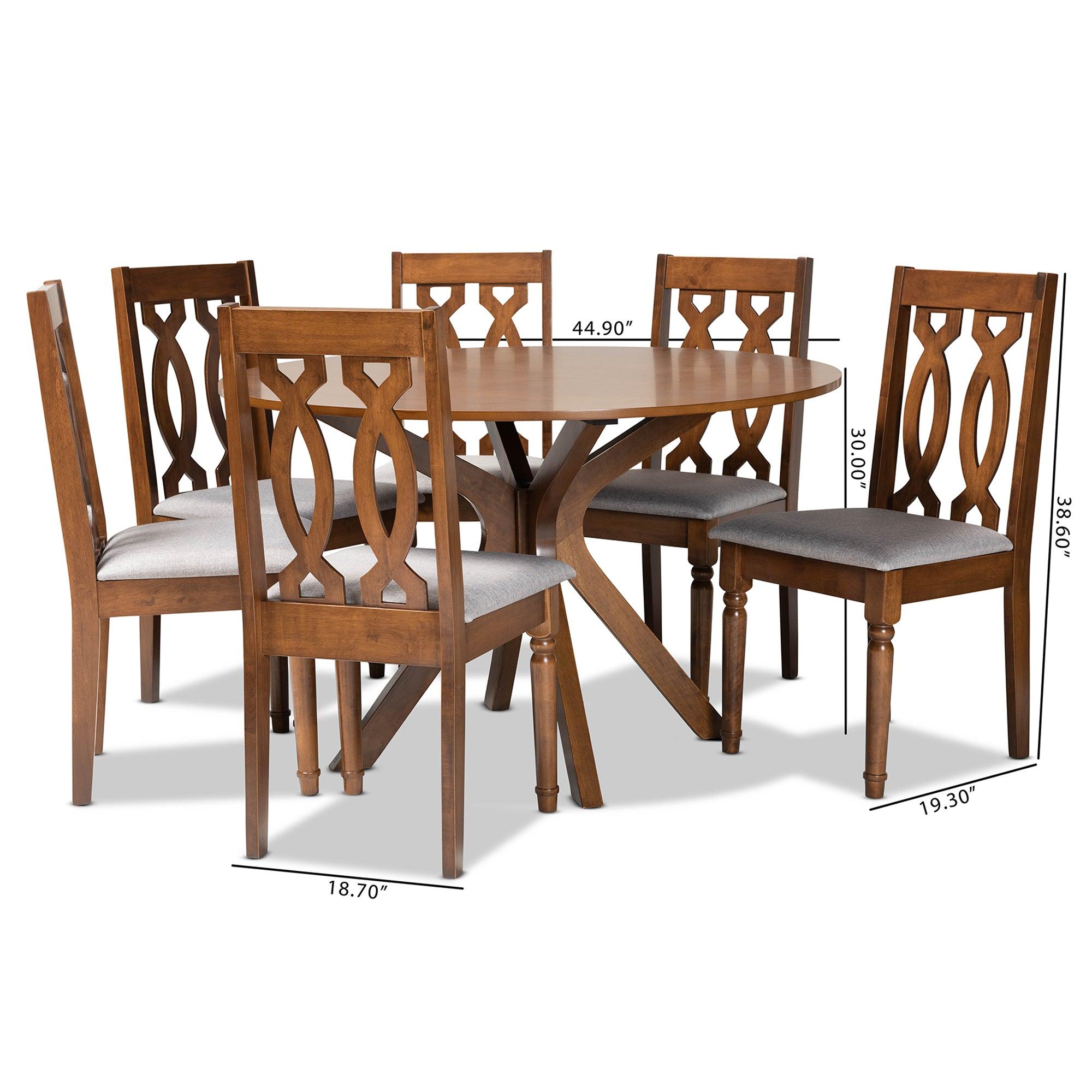 Callie Modern and Contemporary Fabric Upholstered and Finished Wood 7-Piece Dining Set