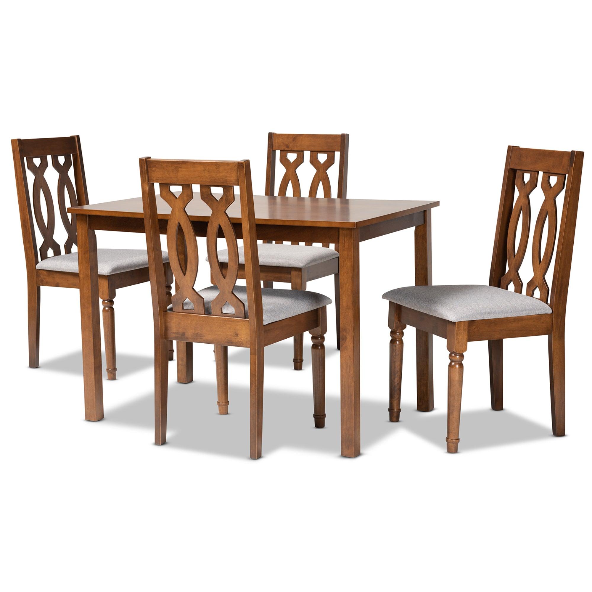 Cherese Modern and Contemporary Fabric Upholstered and Finished 5-Piece Wood Dining Set