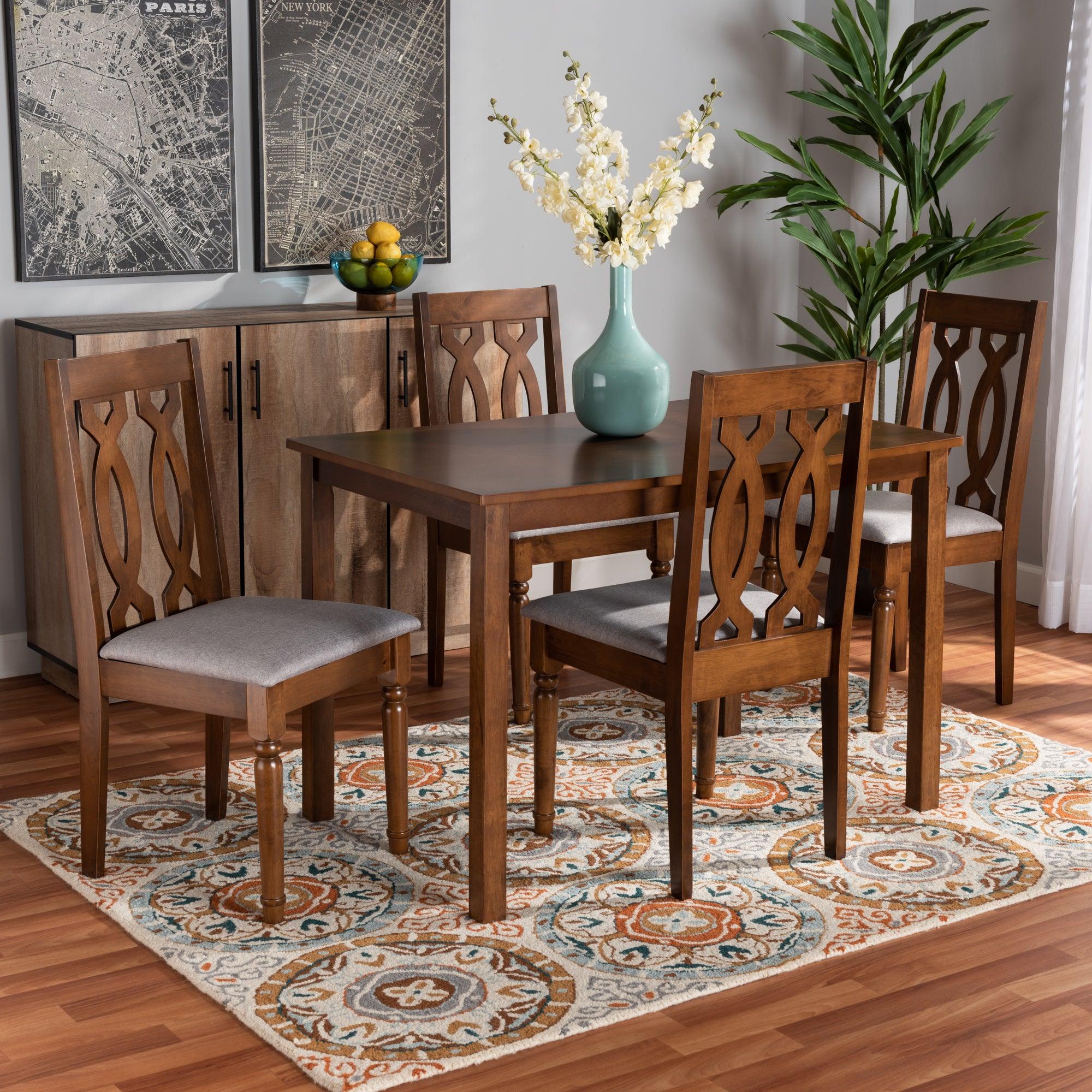 Cherese Modern and Contemporary Fabric Upholstered and Finished 5-Piece Wood Dining Set