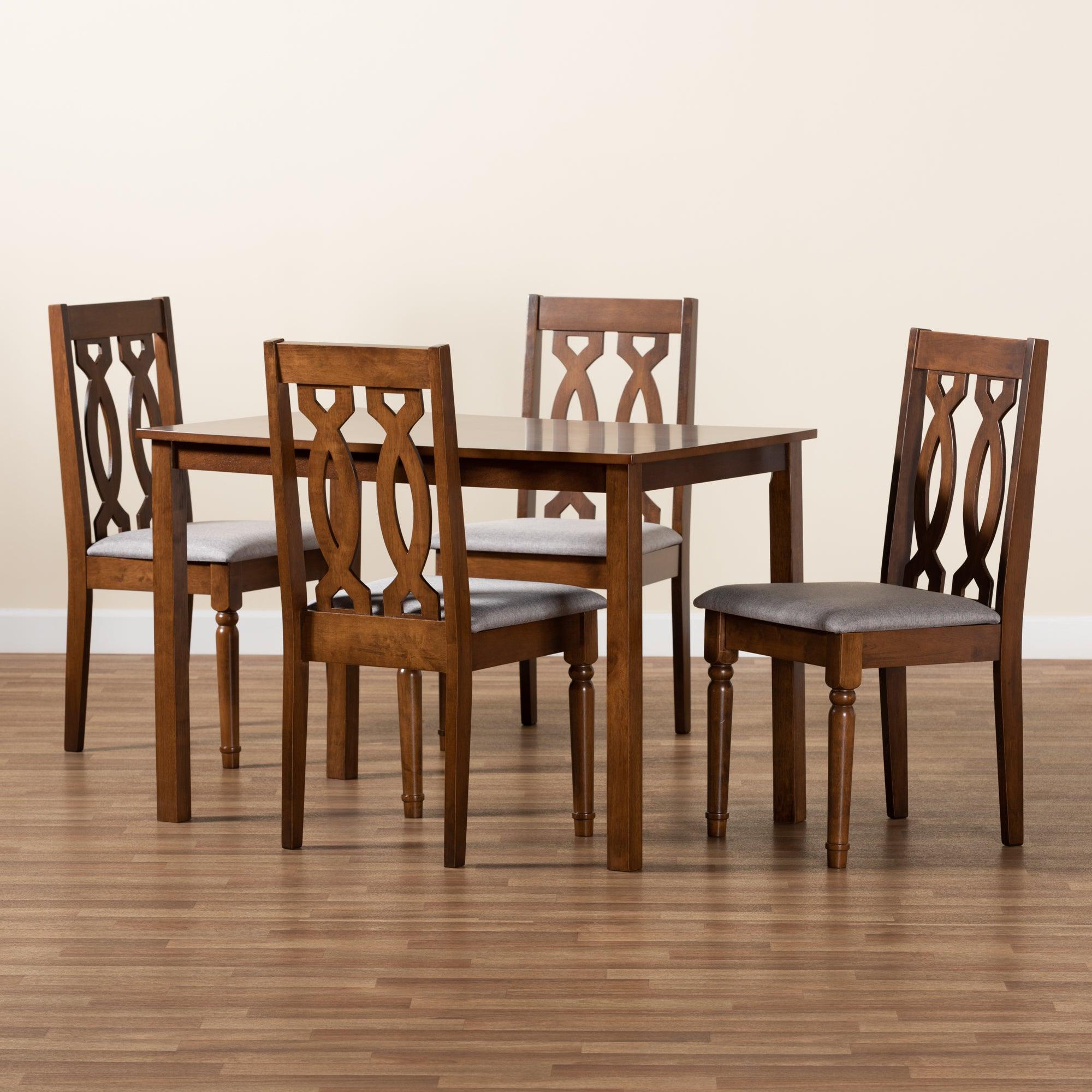 Cherese Modern and Contemporary Fabric Upholstered and Finished 5-Piece Wood Dining Set