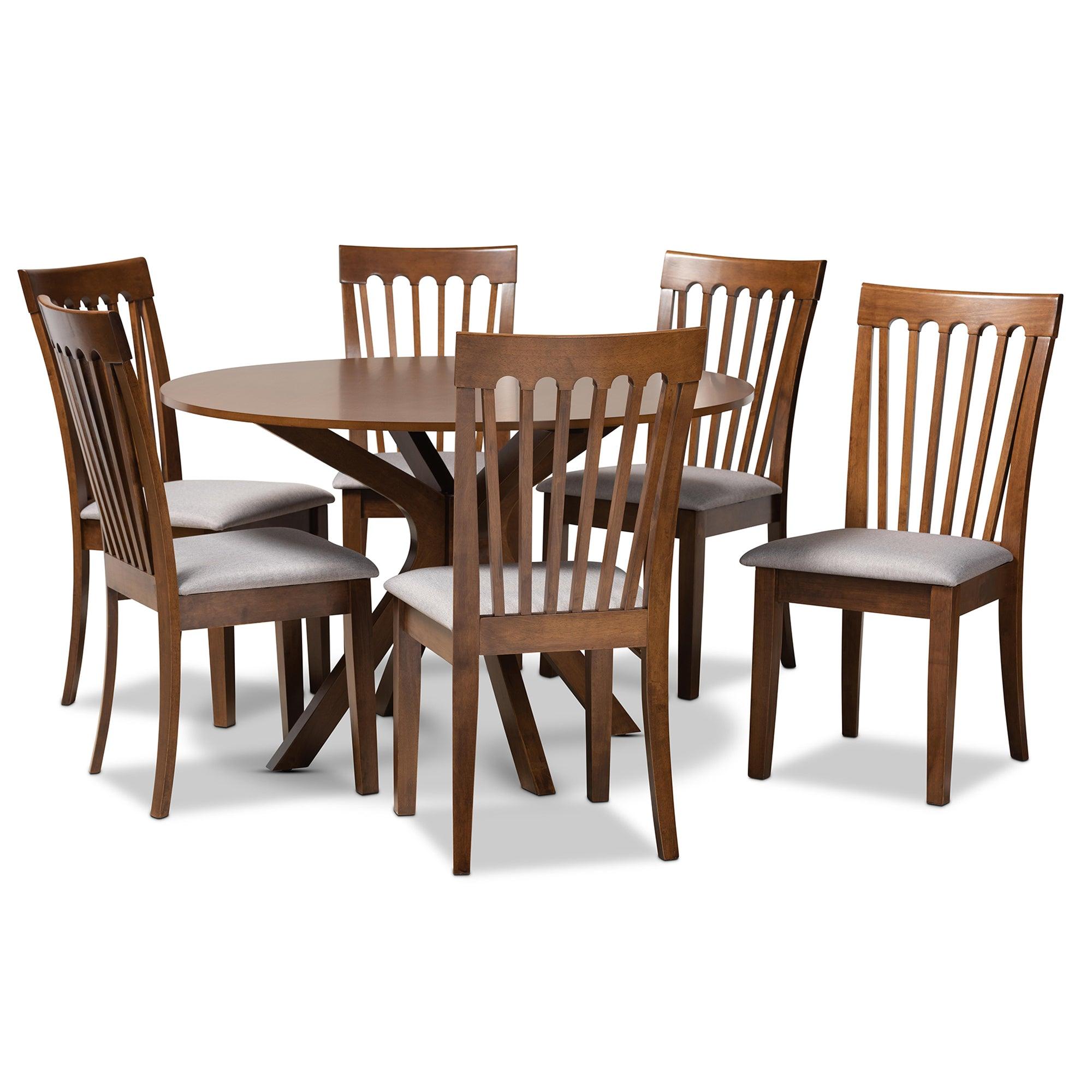 Lore Modern and Contemporary Fabric Upholstered and Finished Wood 7-Piece Dining Set