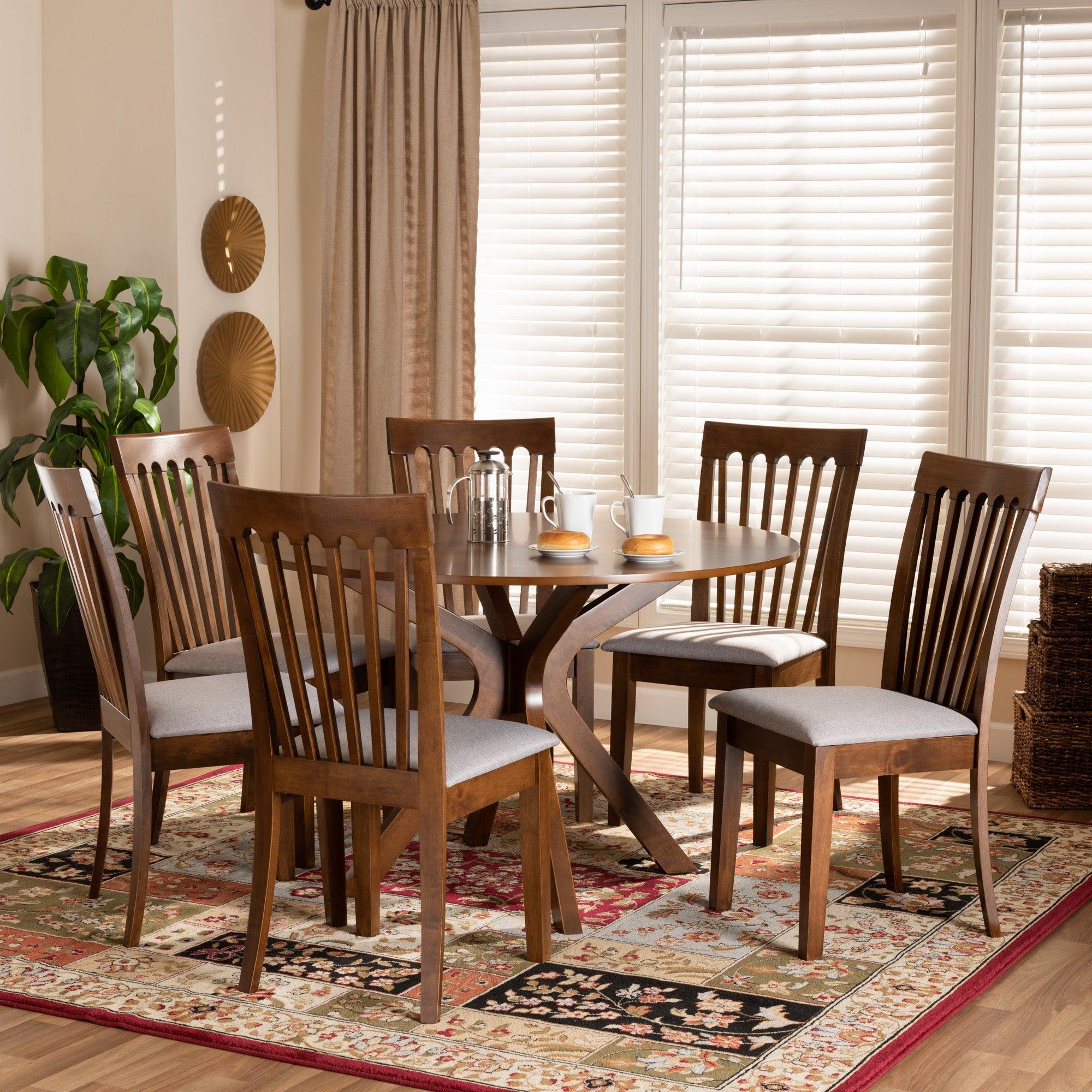 Lore Modern and Contemporary Fabric Upholstered and Finished Wood 7-Piece Dining Set