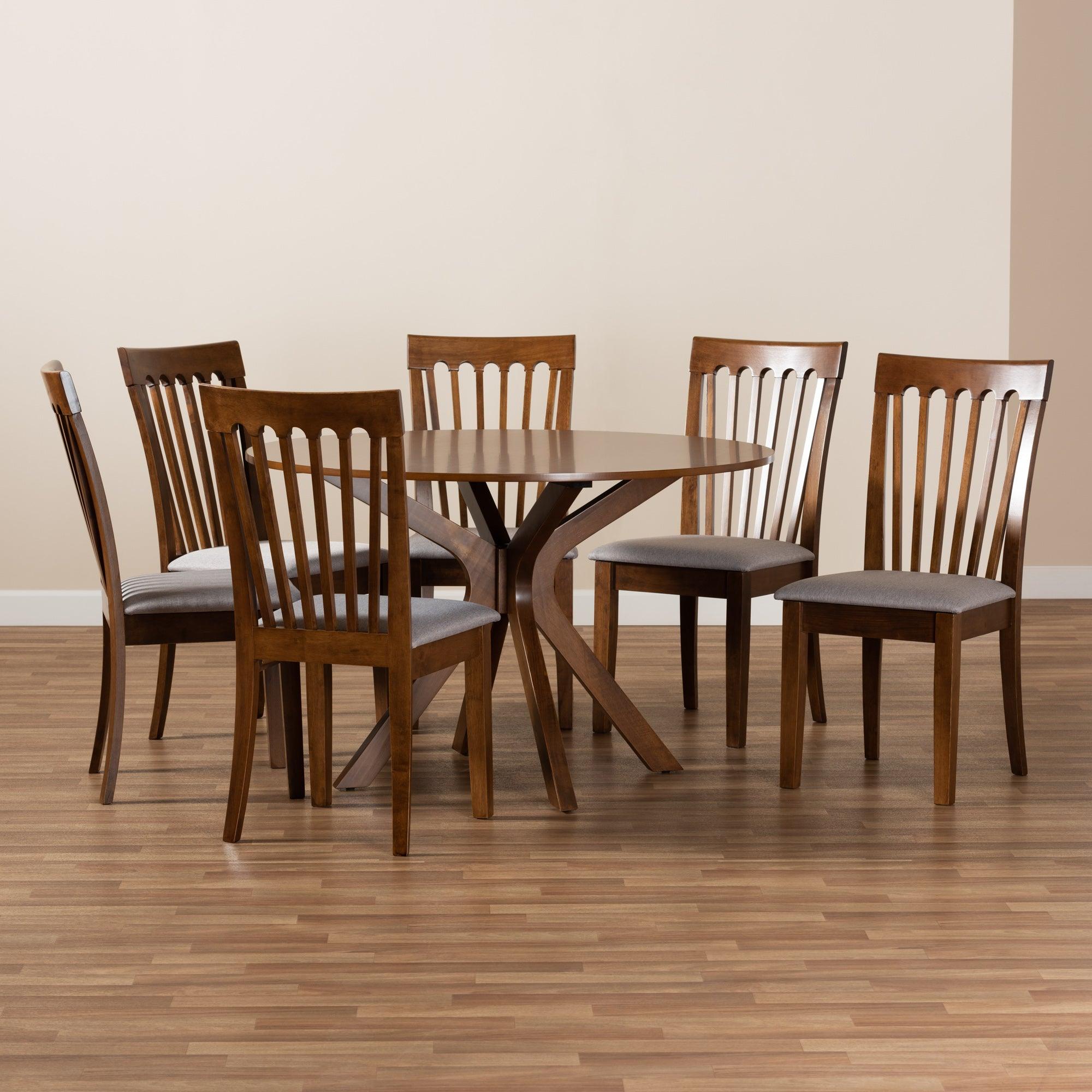 Lore Modern and Contemporary Fabric Upholstered and Finished Wood 7-Piece Dining Set