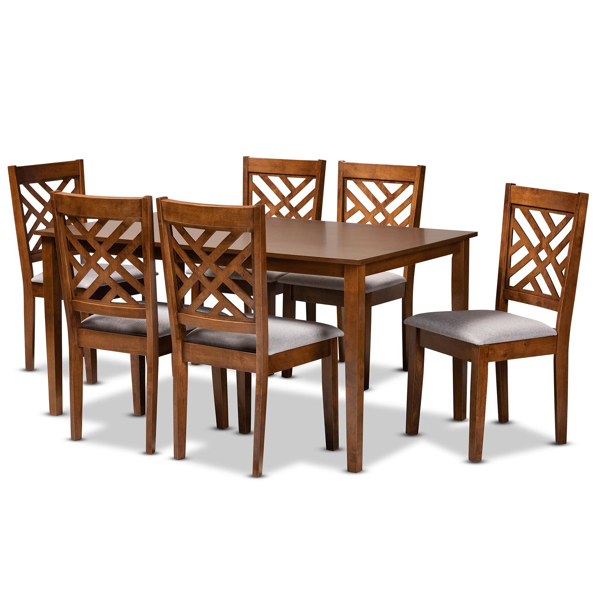 Caron Modern and Contemporary Fabric Upholstered and Finished Wood 7-Piece Dining Set