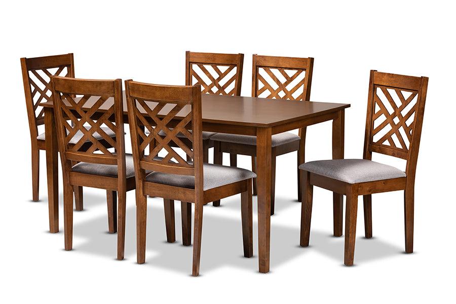 Caron Modern and Contemporary Fabric Upholstered and Finished Wood 7-Piece Dining Set