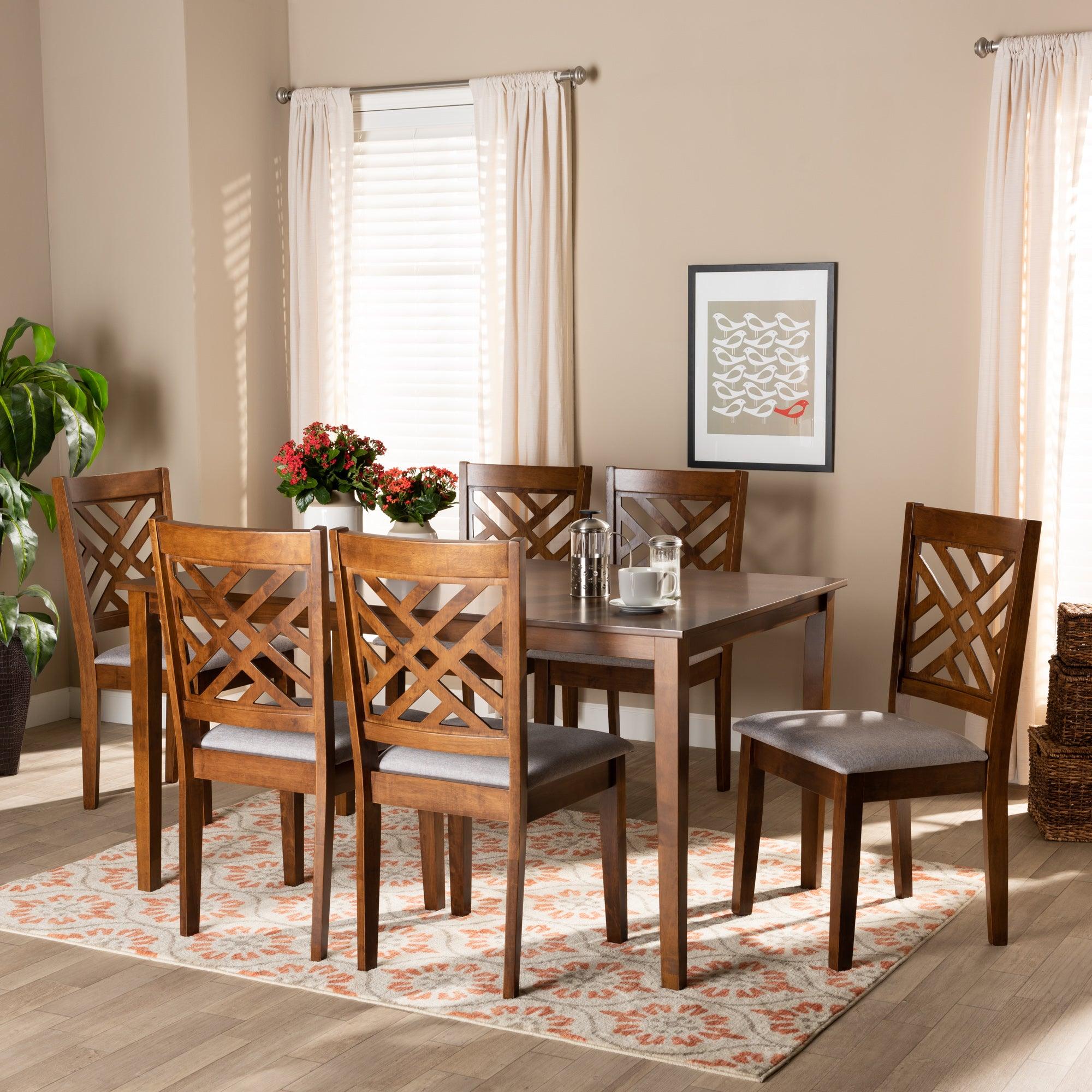 Caron Modern and Contemporary Fabric Upholstered and Finished Wood 7-Piece Dining Set