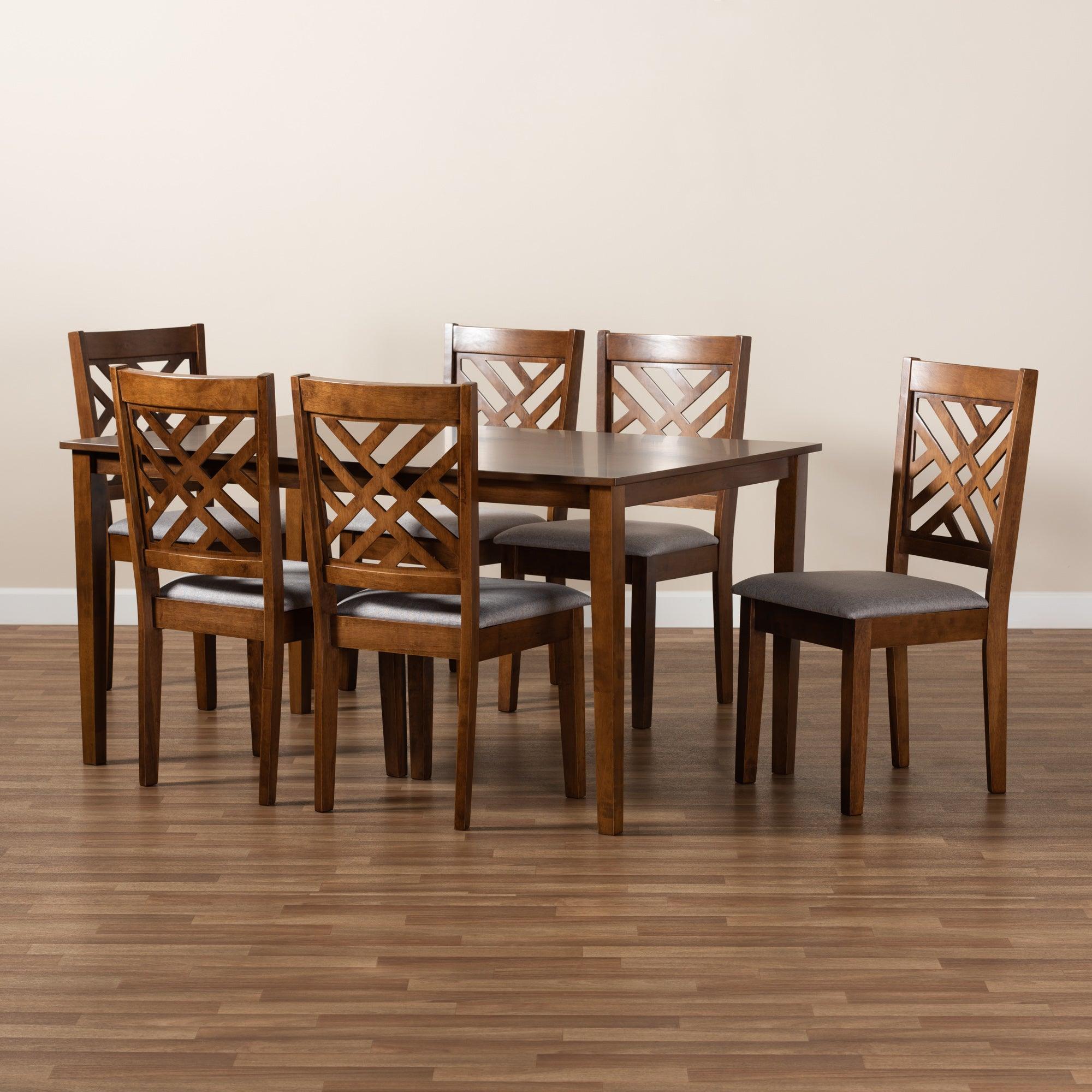 Caron Modern and Contemporary Fabric Upholstered and Finished Wood 7-Piece Dining Set