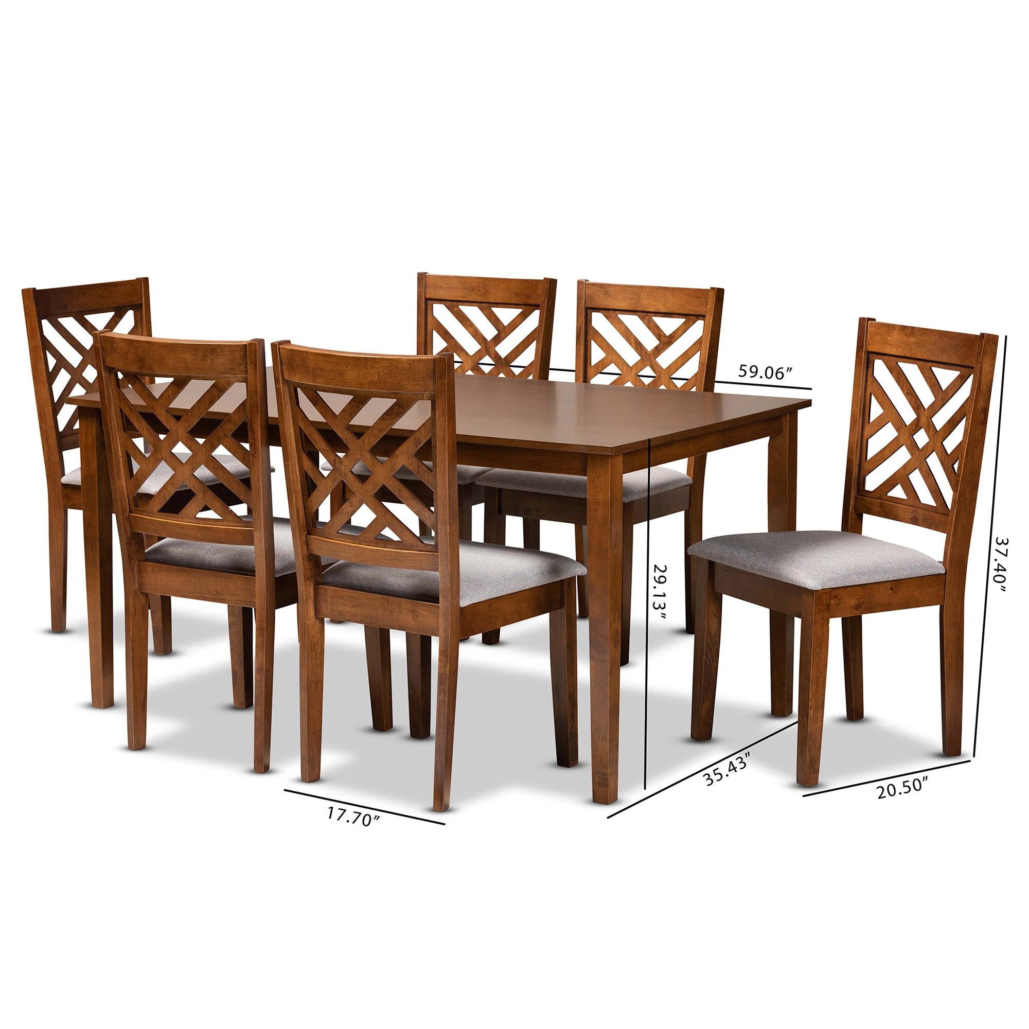 Caron Modern and Contemporary Fabric Upholstered and Finished Wood 7-Piece Dining Set