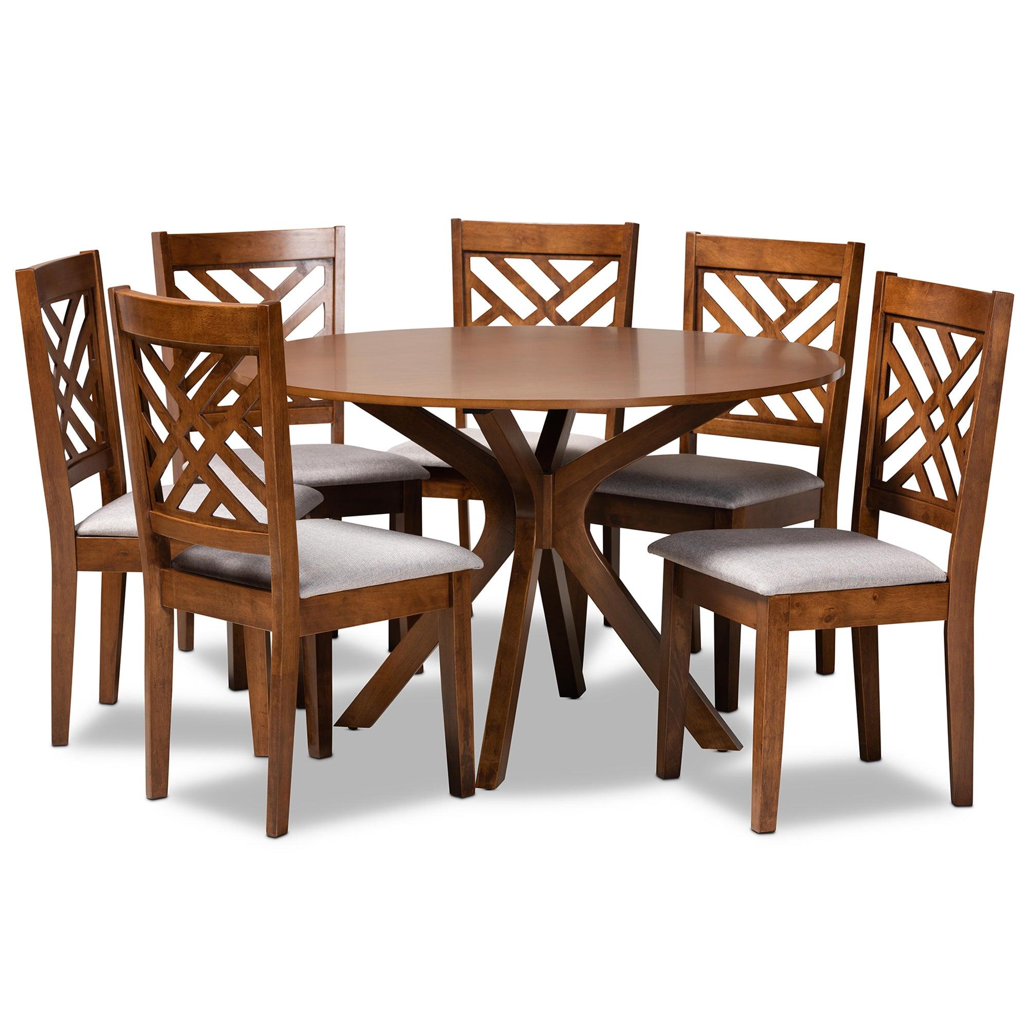 Norah Modern and Contemporary Fabric Upholstered and Finished Wood 7-Piece Dining Set