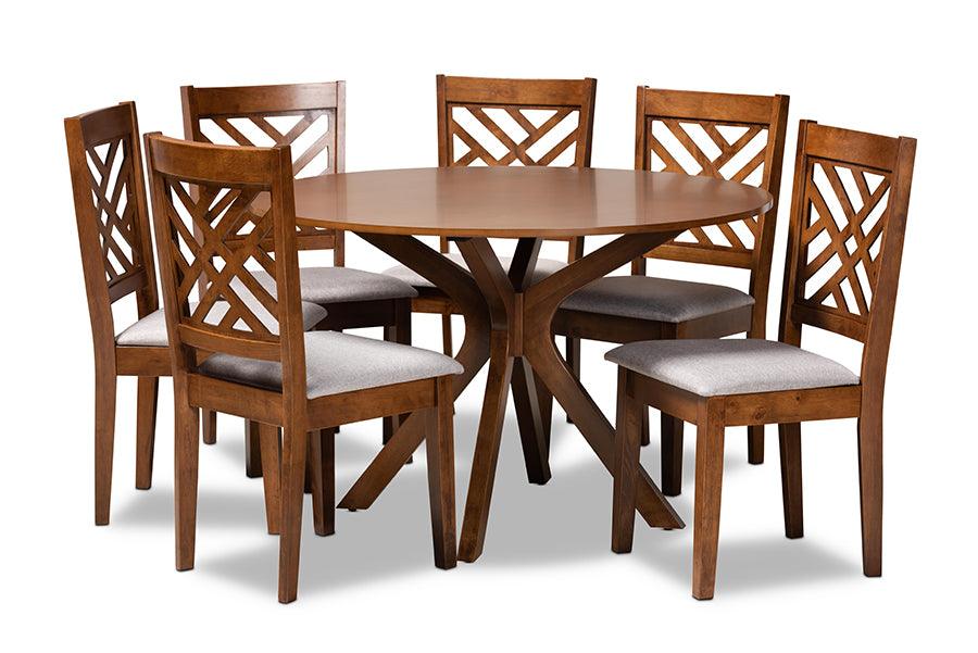 Norah Modern and Contemporary Fabric Upholstered and Finished Wood 7-Piece Dining Set