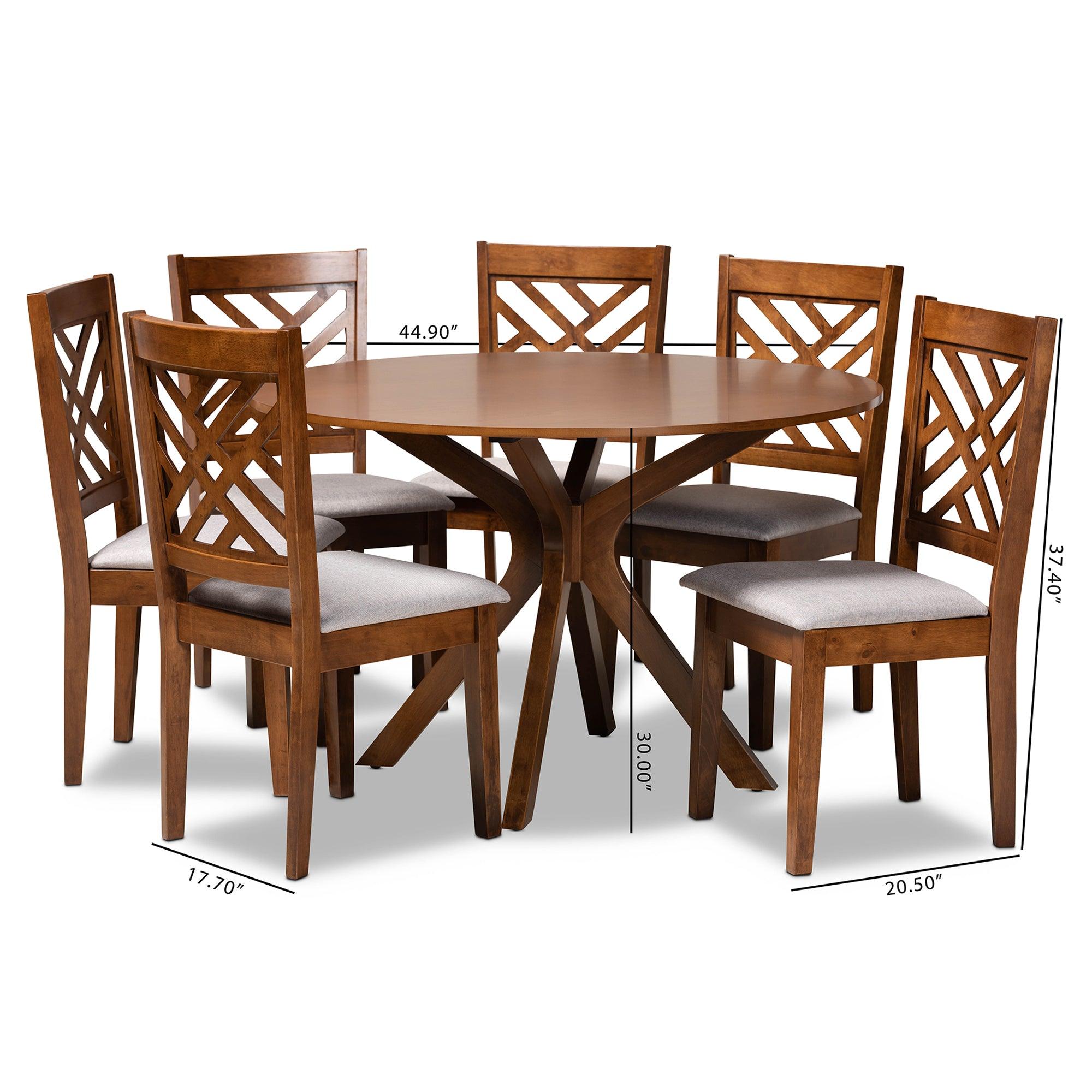 Norah Modern and Contemporary Fabric Upholstered and Finished Wood 7-Piece Dining Set