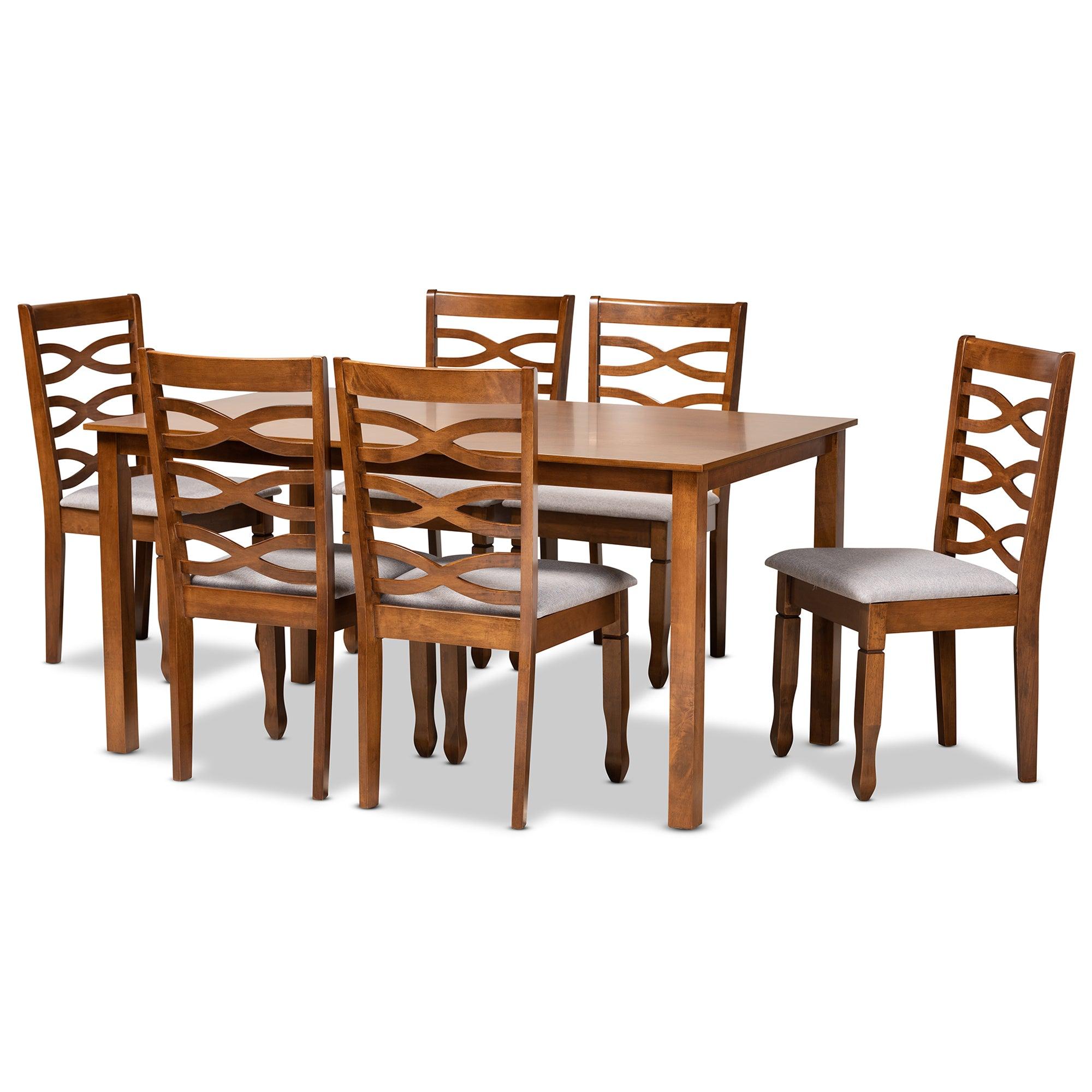 Lanier Modern and Contemporary Fabric Upholstered and Finished Wood 7-Piece Dining Set