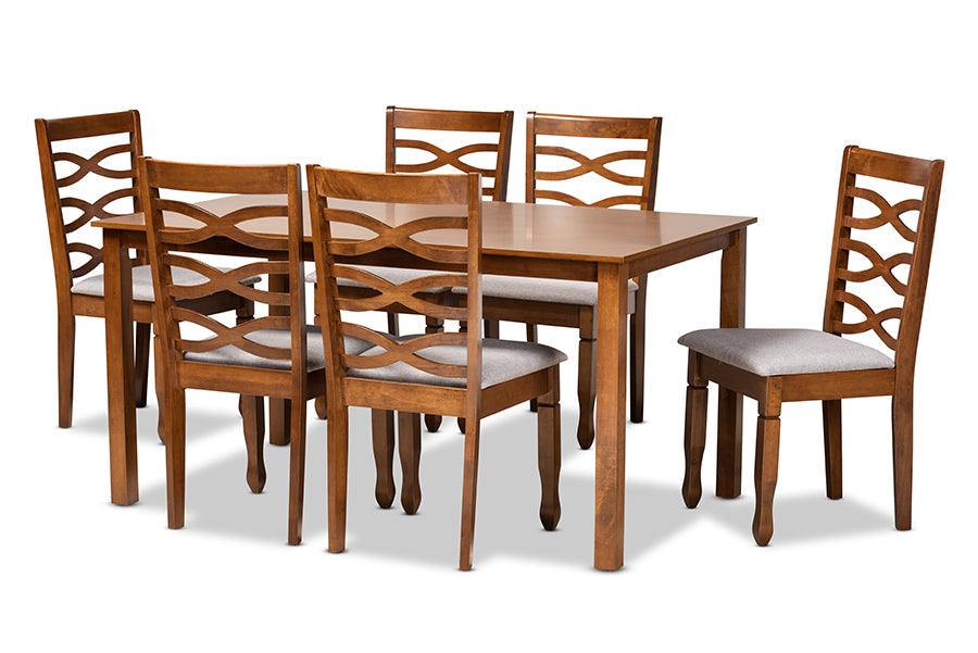 Lanier Modern and Contemporary Fabric Upholstered and Finished Wood 7-Piece Dining Set