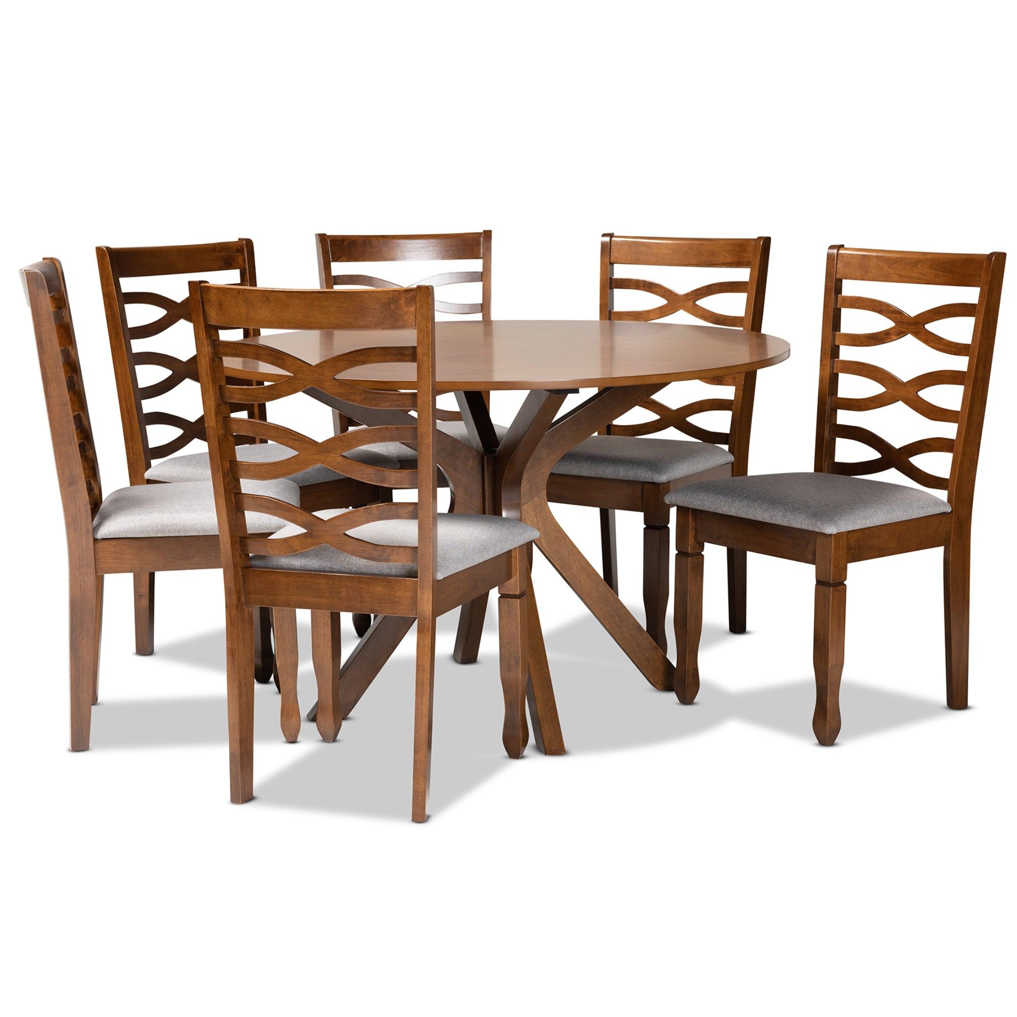 Mila Modern and Contemporary Fabric Upholstered and Finished Wood 7-Piece Dining Set