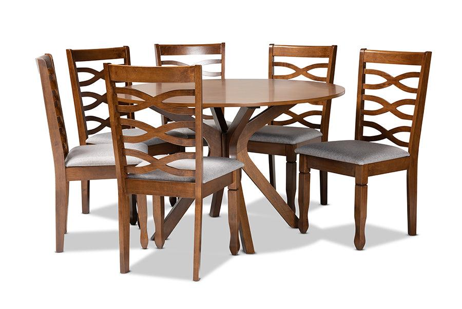 Mila Modern and Contemporary Fabric Upholstered and Finished Wood 7-Piece Dining Set