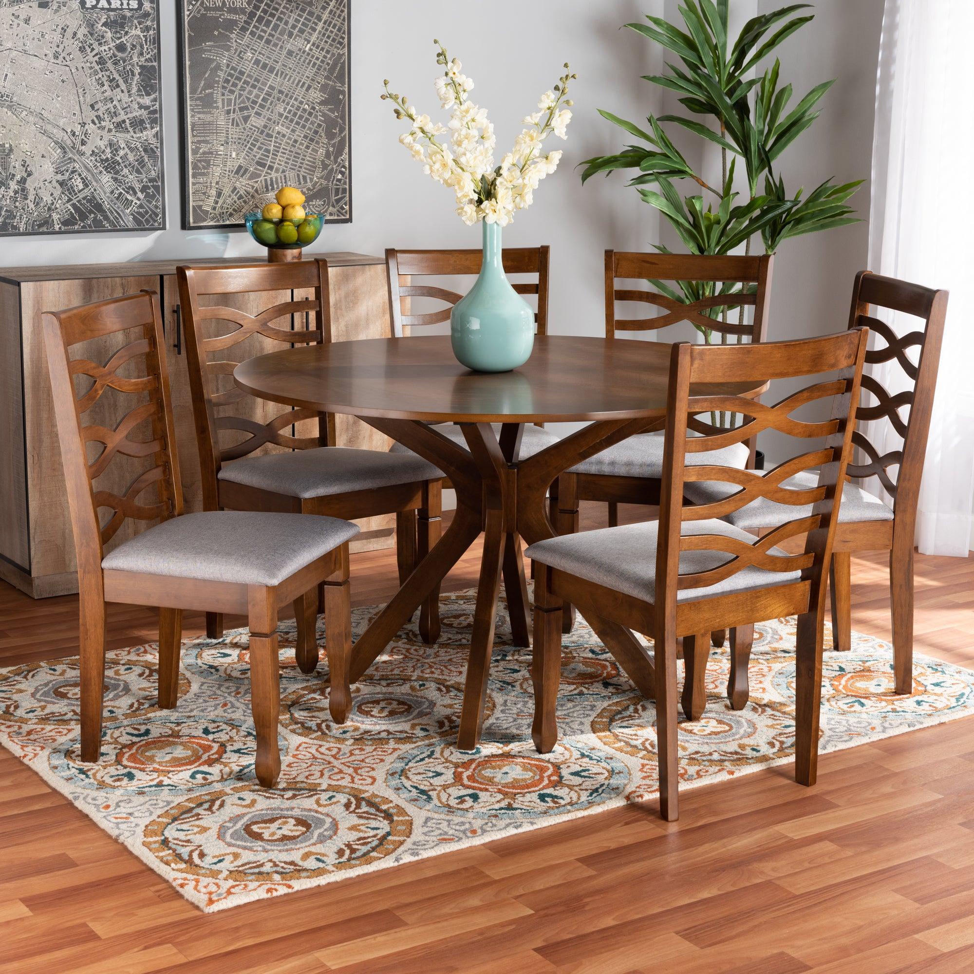 Mila Modern and Contemporary Fabric Upholstered and Finished Wood 7-Piece Dining Set