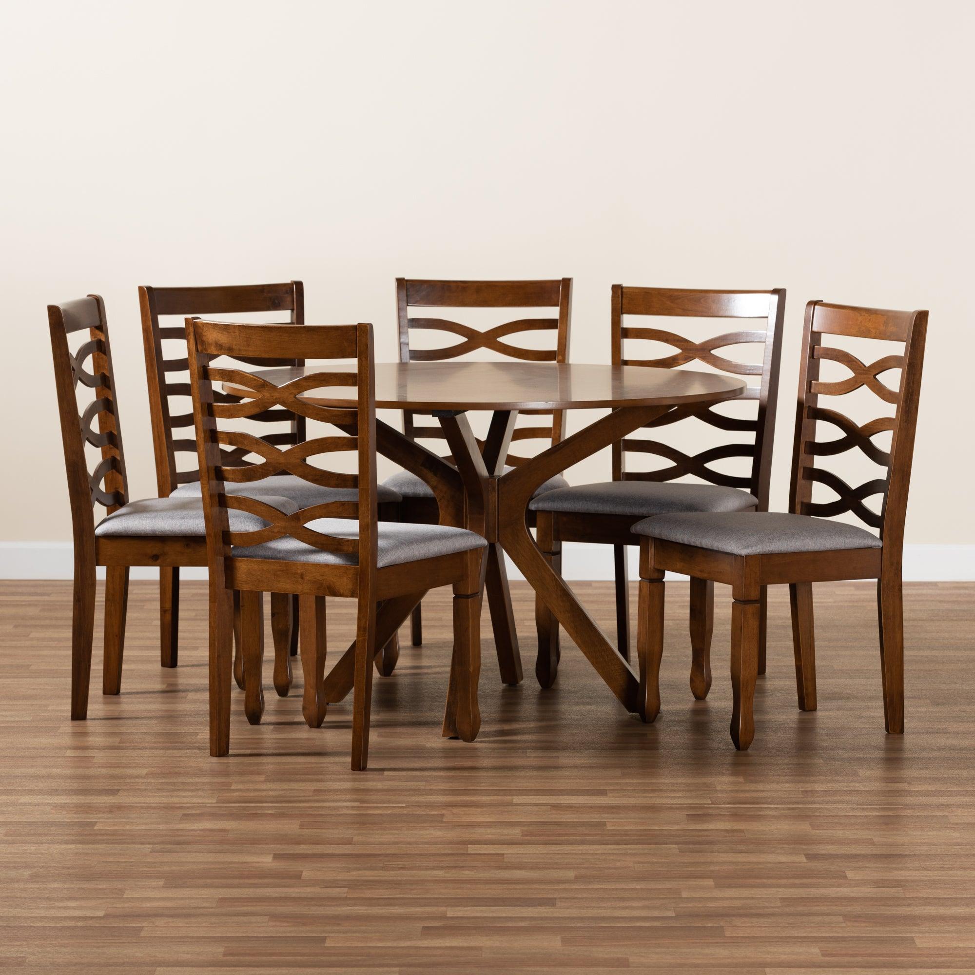 Mila Modern and Contemporary Fabric Upholstered and Finished Wood 7-Piece Dining Set