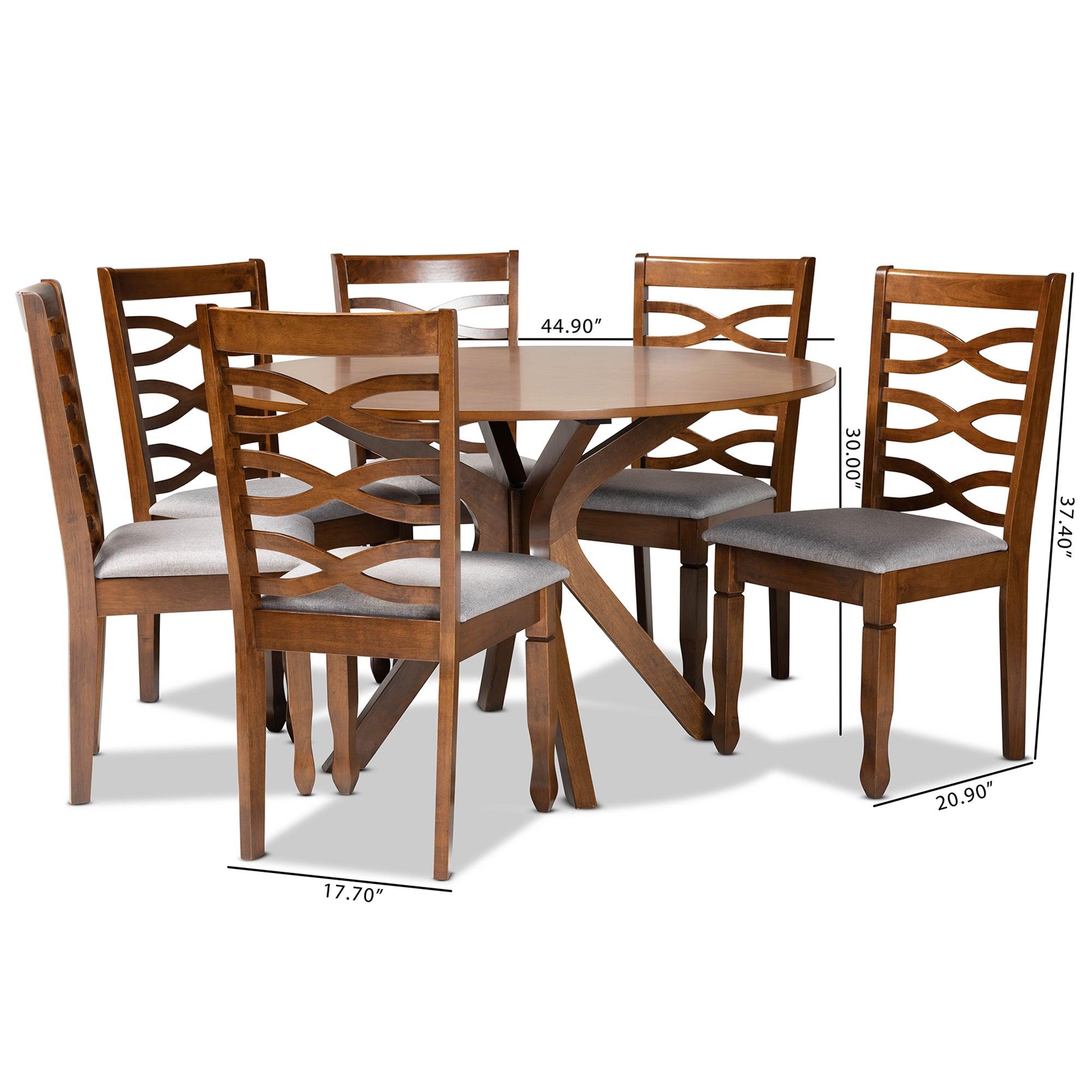 Mila Modern and Contemporary Fabric Upholstered and Finished Wood 7-Piece Dining Set