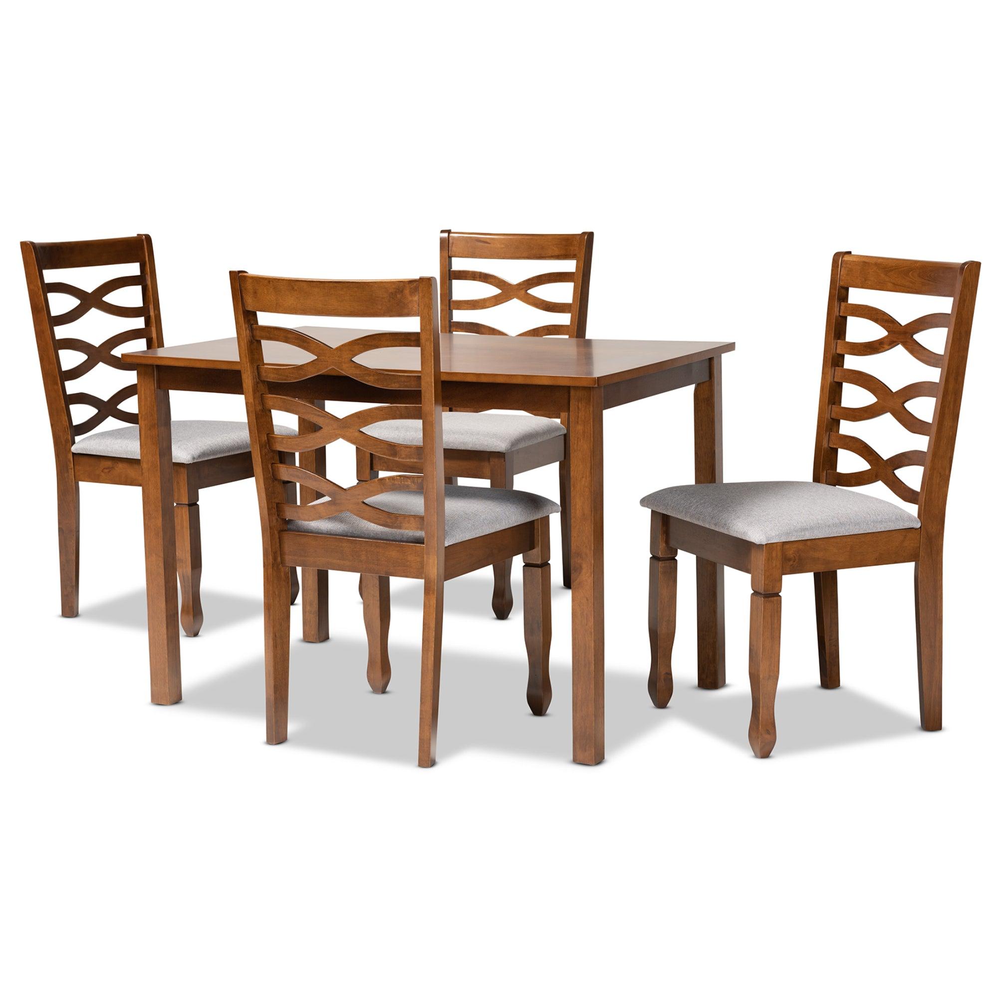 Lanier Modern and Contemporary Fabric Upholstered and Finished Wood 5-Piece Dining Set