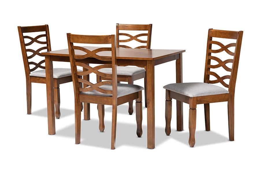 Lanier Modern and Contemporary Fabric Upholstered and Finished Wood 5-Piece Dining Set