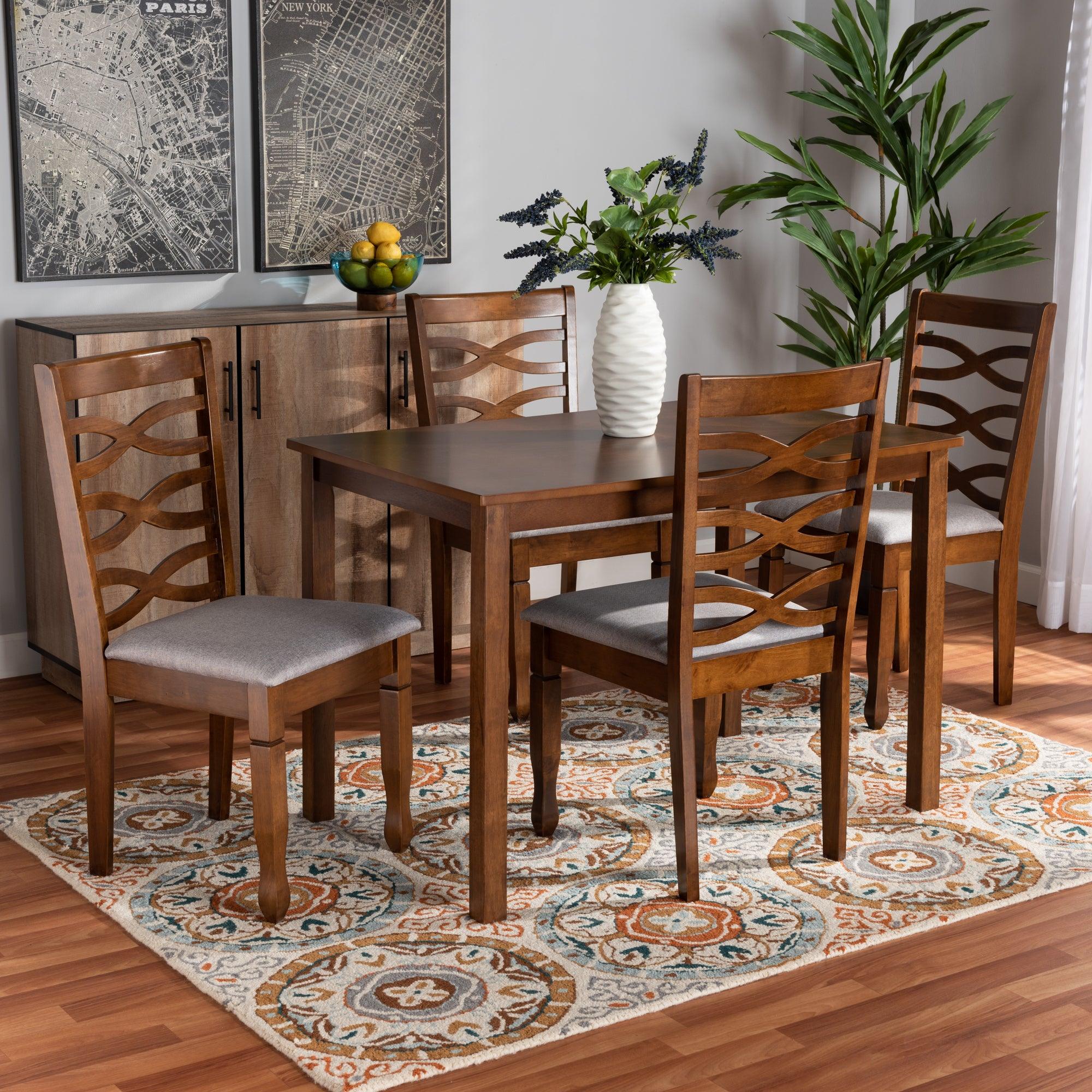 Lanier Modern and Contemporary Fabric Upholstered and Finished Wood 5-Piece Dining Set