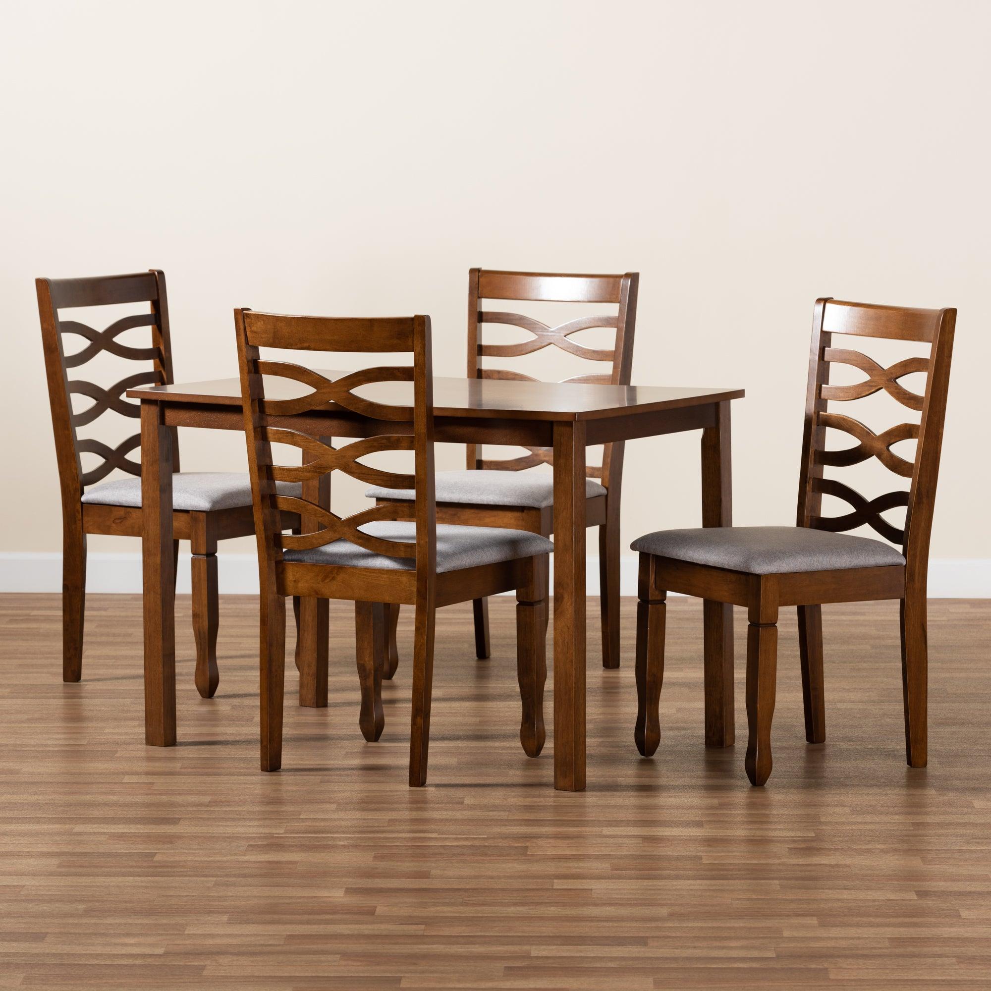 Lanier Modern and Contemporary Fabric Upholstered and Finished Wood 5-Piece Dining Set