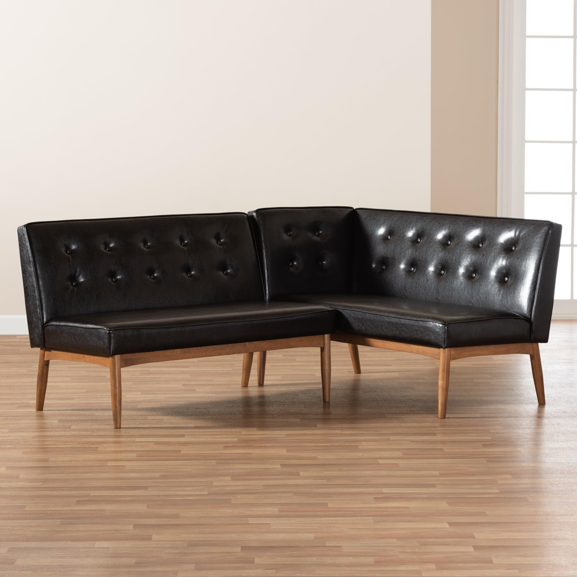 Arvid Mid-Century Modern Faux Leather Upholstered 2-Piece Wood Dining Nook Banquette Set