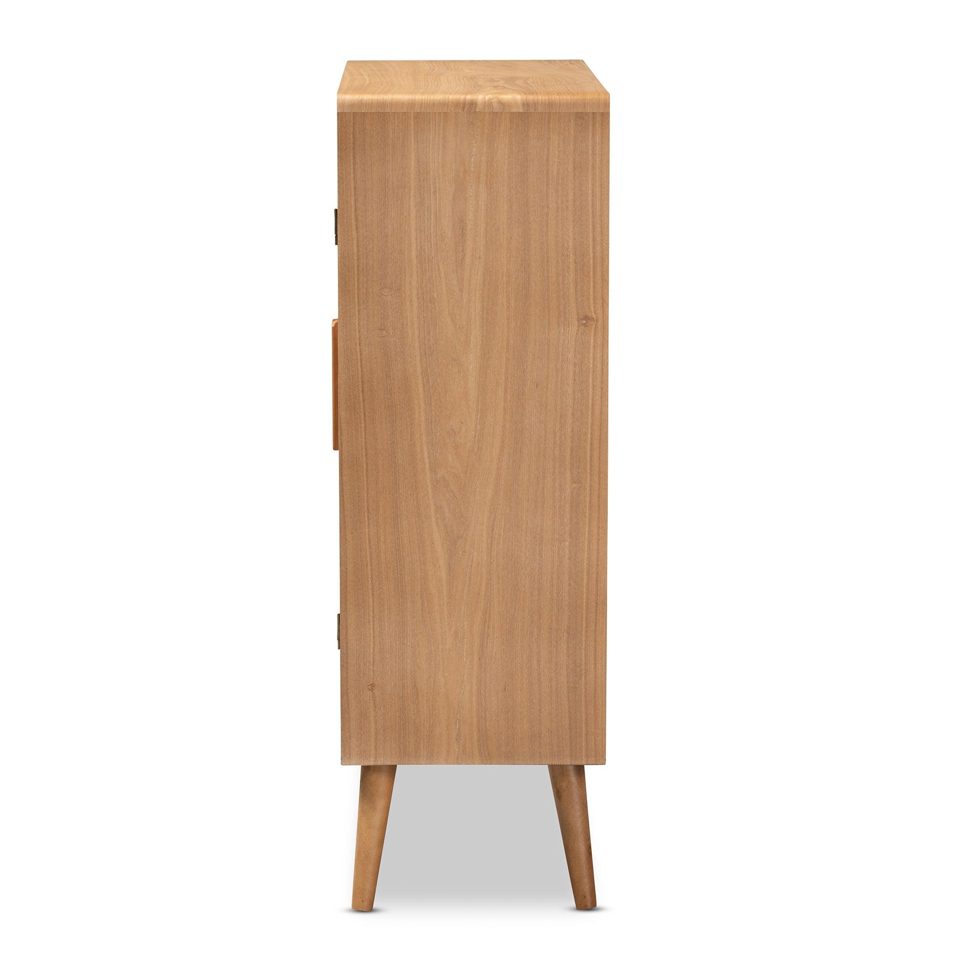 Alina Mid-Century Modern Medium Finished Wood and Rattan 2-Door Accent Storage Cabinet