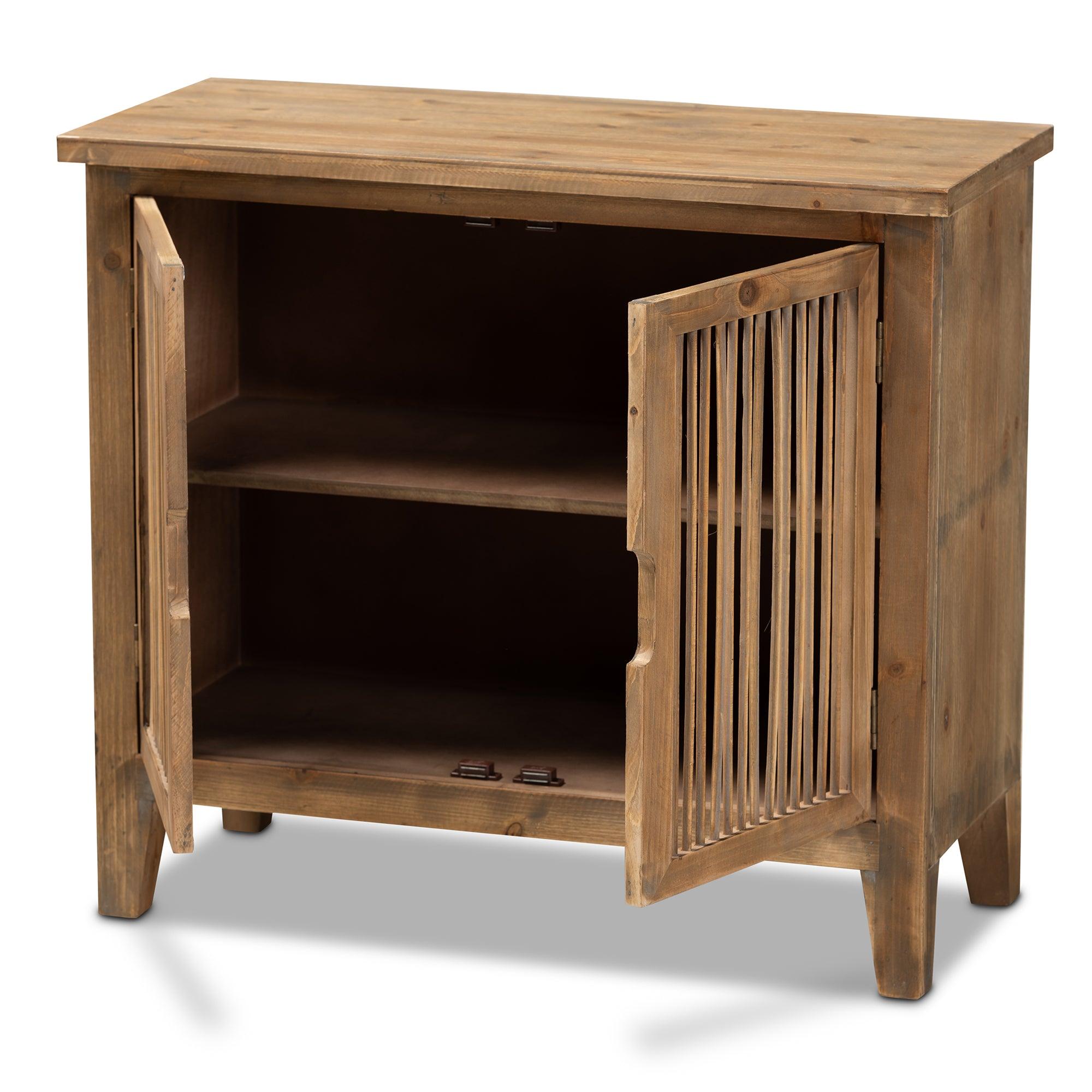 Clement Rustic Transitional Medium Finished 2-Door Wood Spindle Accent Storage Cabinet